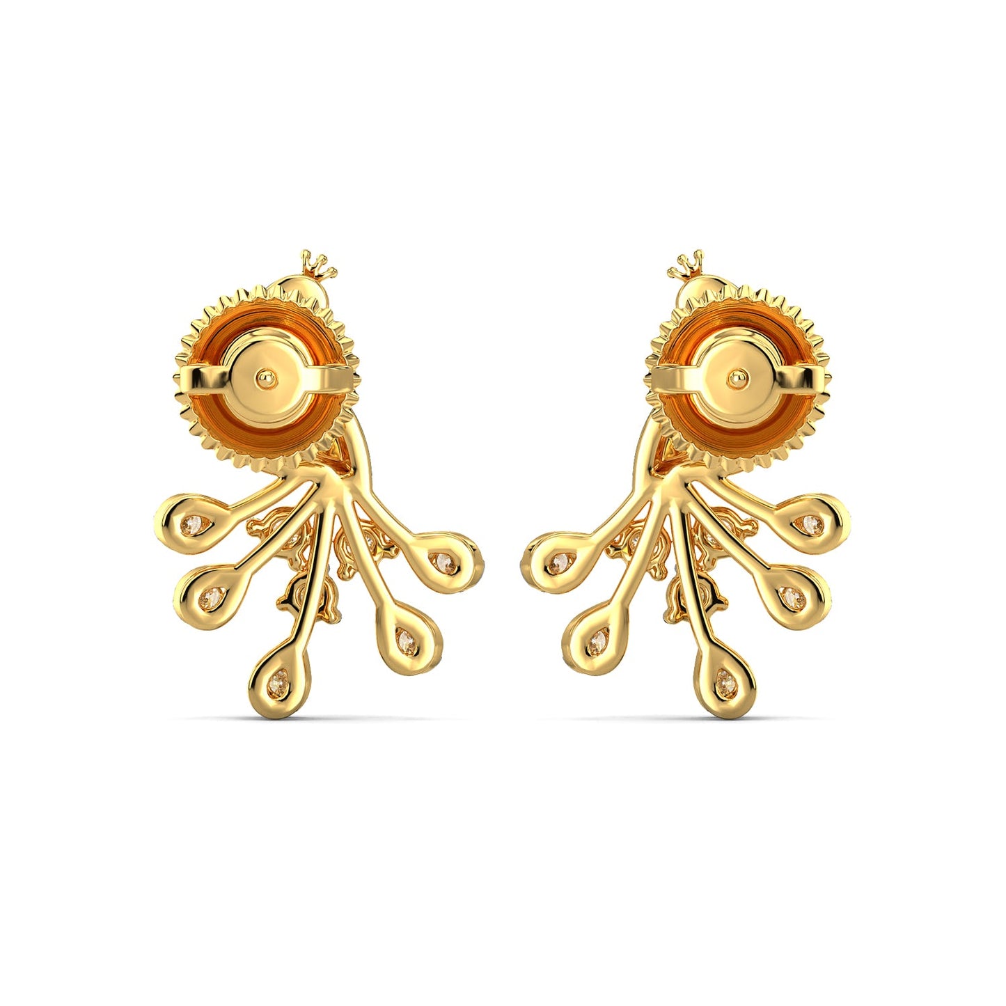 Splendid Peacock Earrings-Yellow Gold