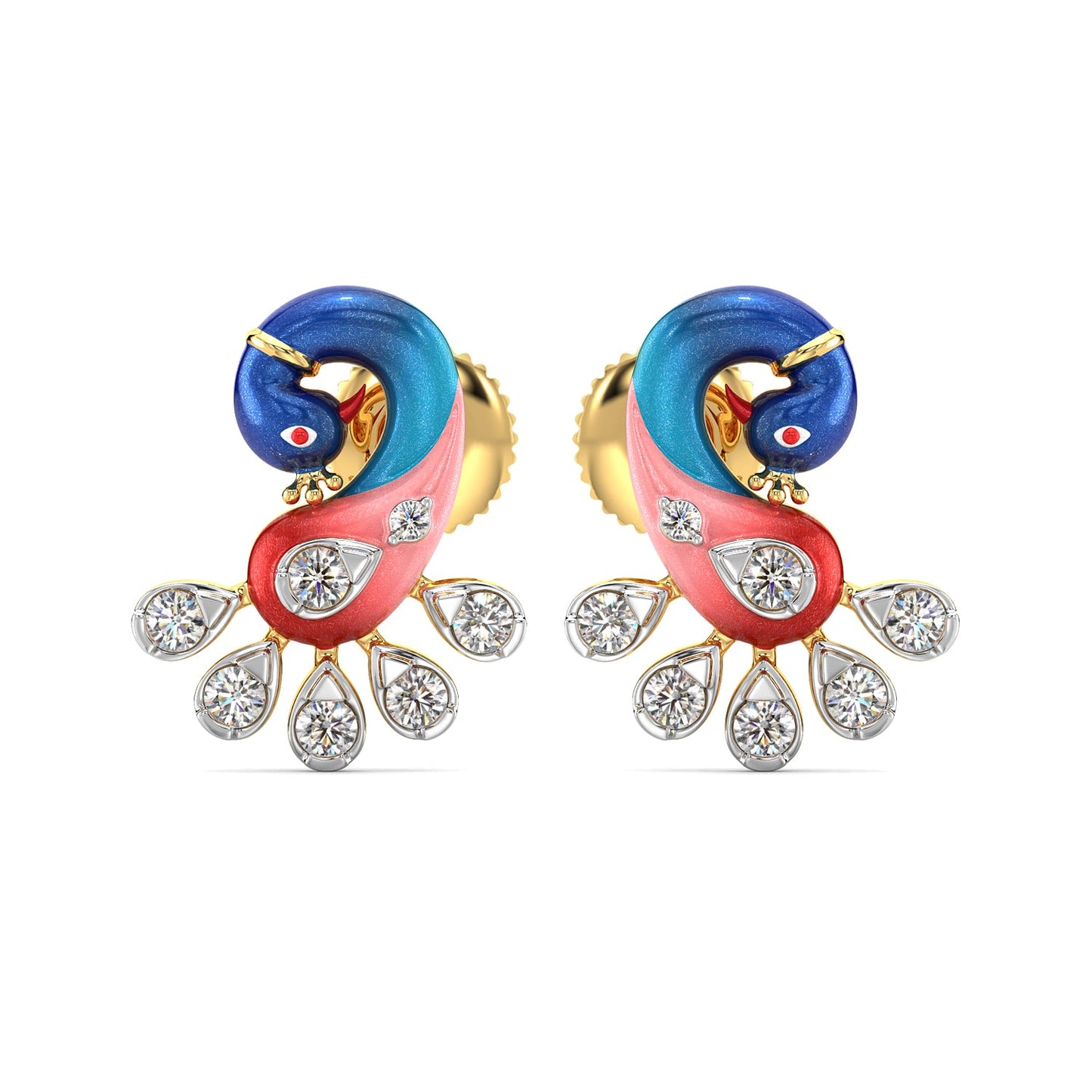 Dancing Peacock Earrings-Yellow Gold