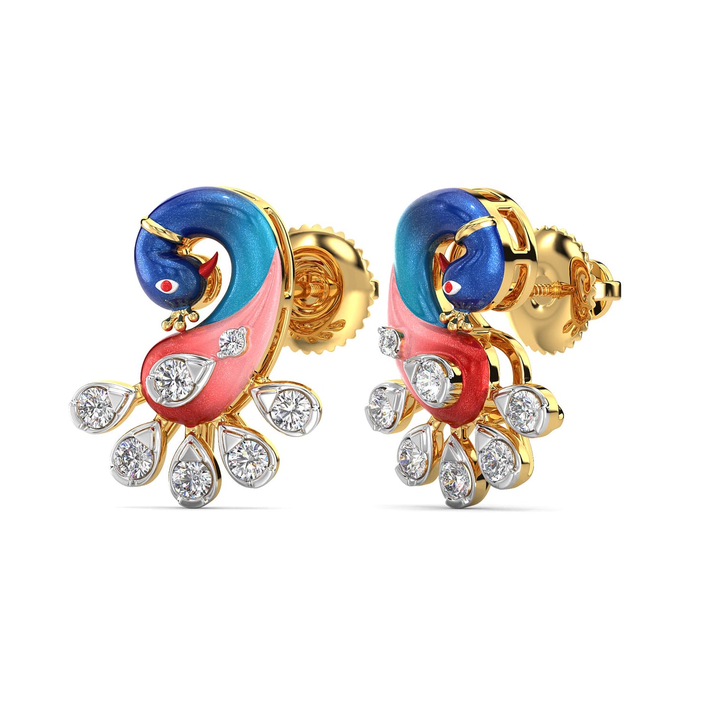 Dancing Peacock Earrings-Yellow Gold