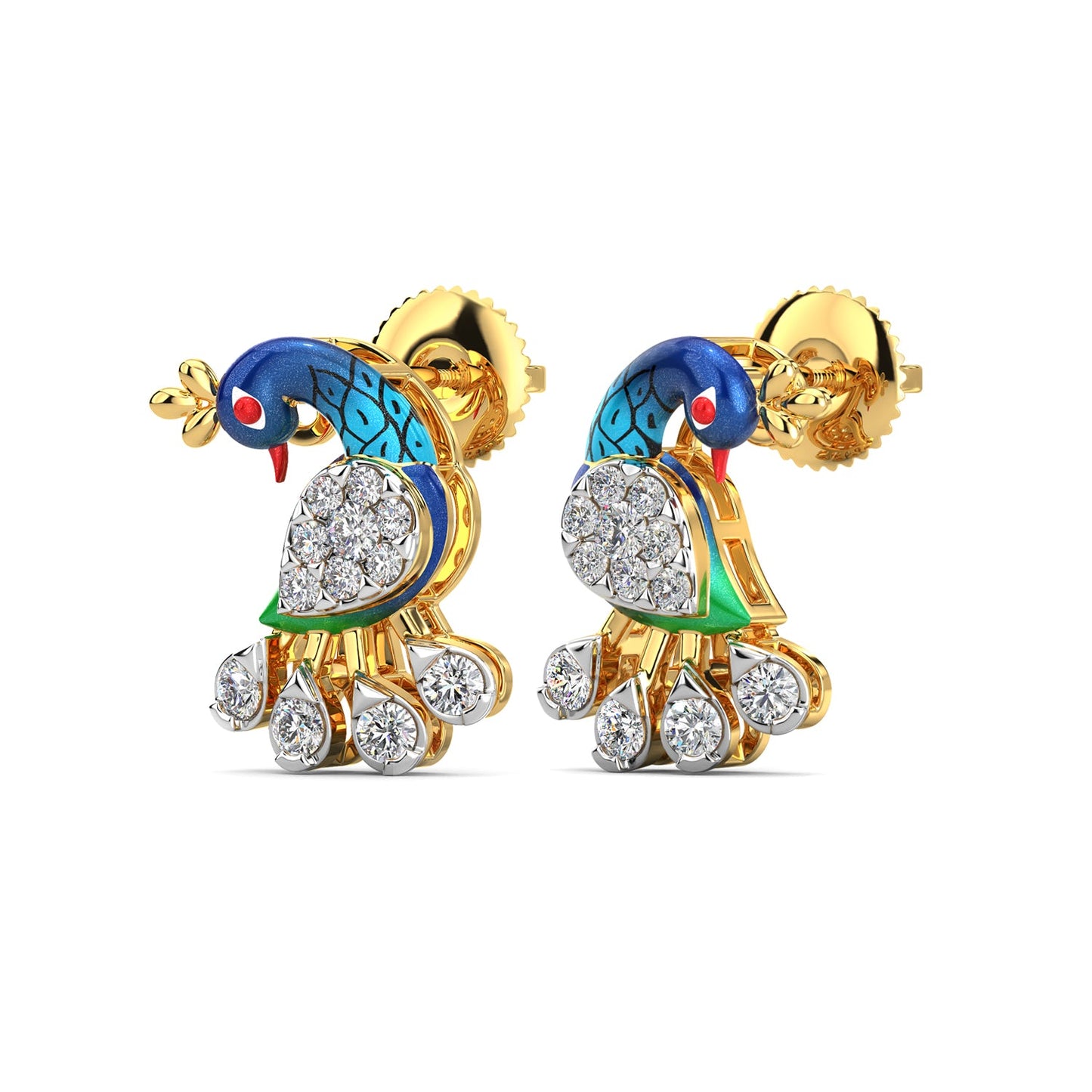 Elegant Peacock Earrings-Yellow Gold