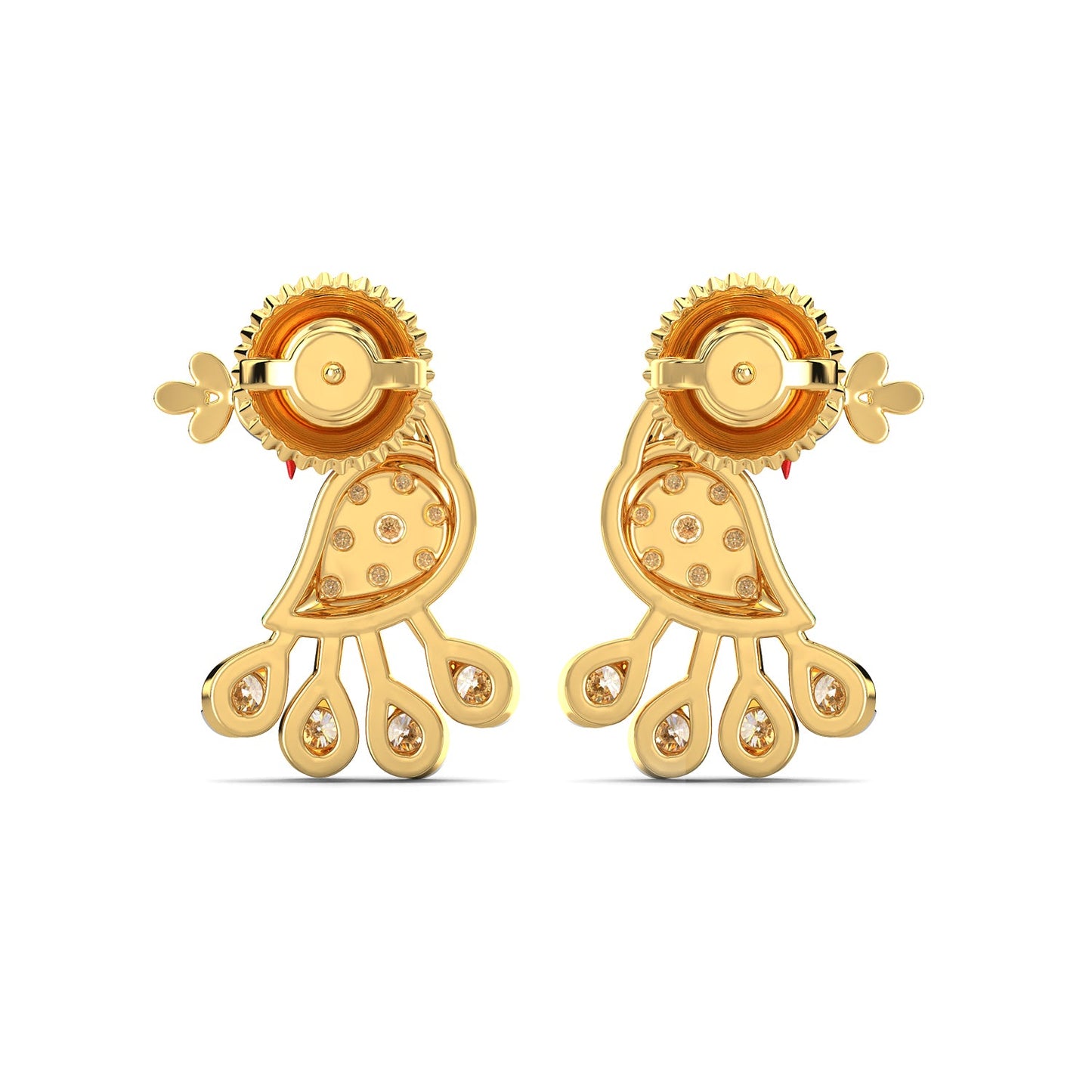 Elegant Peacock Earrings-Yellow Gold