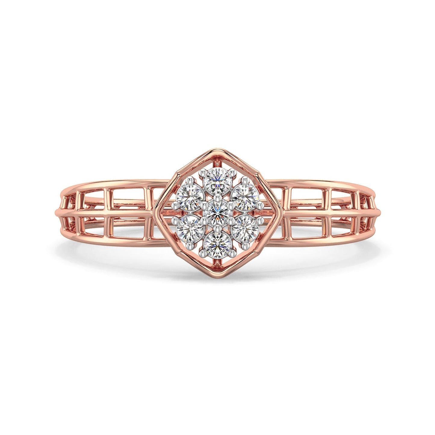 Gilded Mesh Diamond Ring-Rose Gold