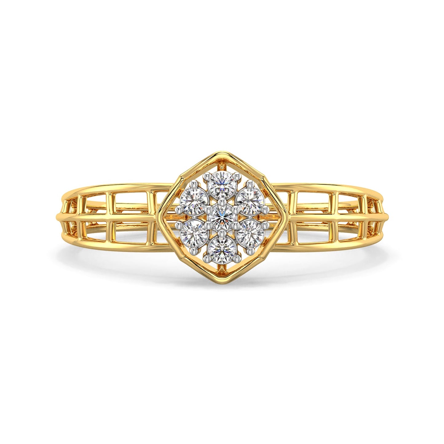 Gilded Mesh Diamond Ring-Yellow Gold