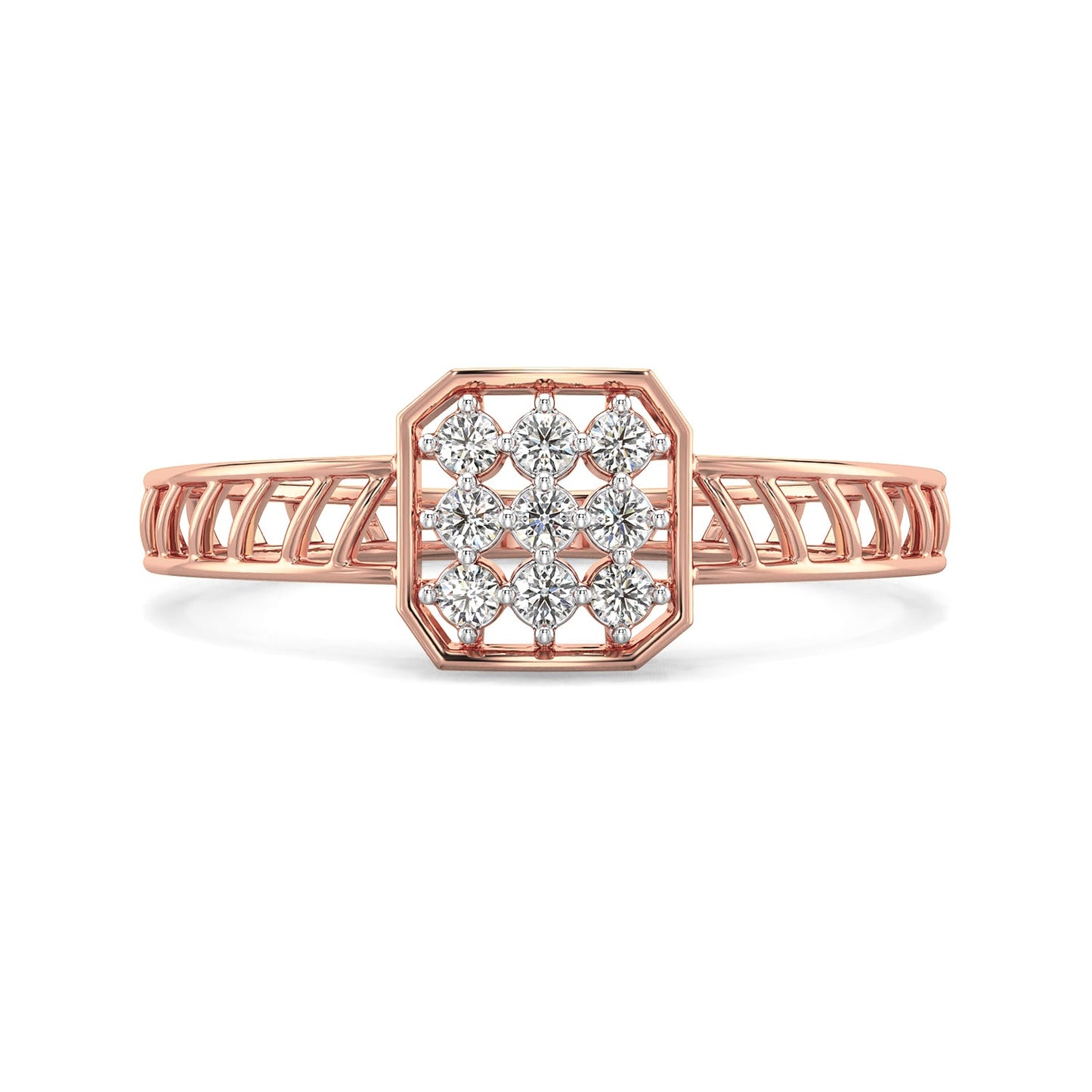 Grid Mesh Diamond Ring-Rose Gold