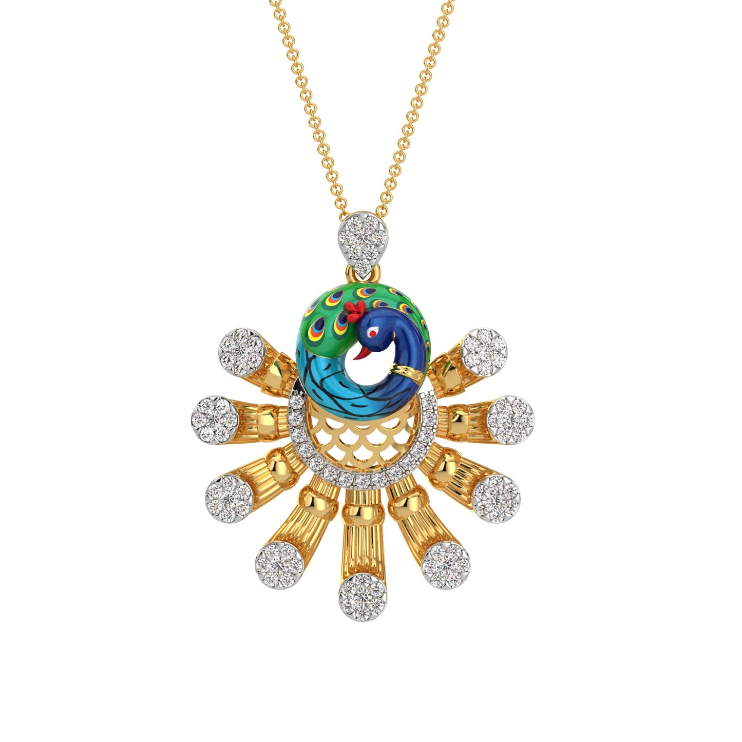 Sparkle Peacock Pendant-Yellow Gold