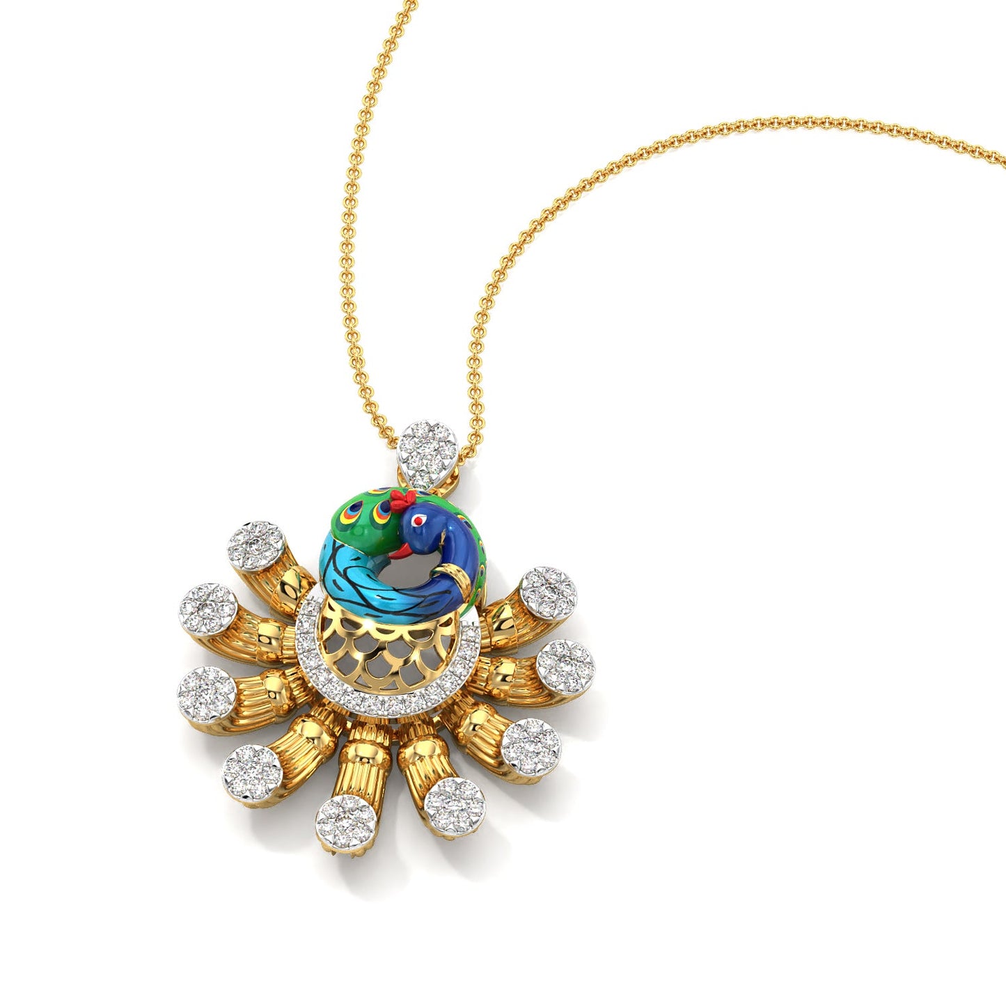 Sparkle Peacock Pendant-Yellow Gold