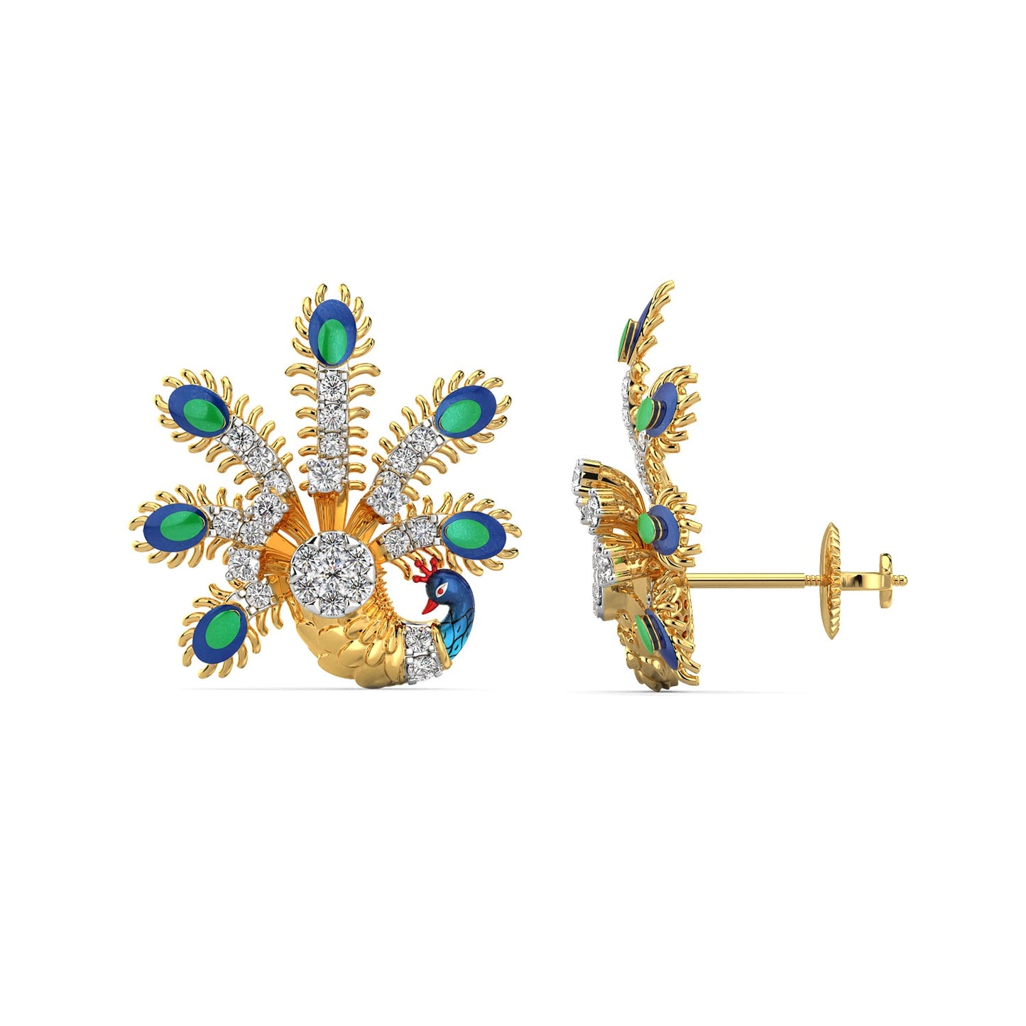 Luminescent Peacock Earrings-Yellow Gold