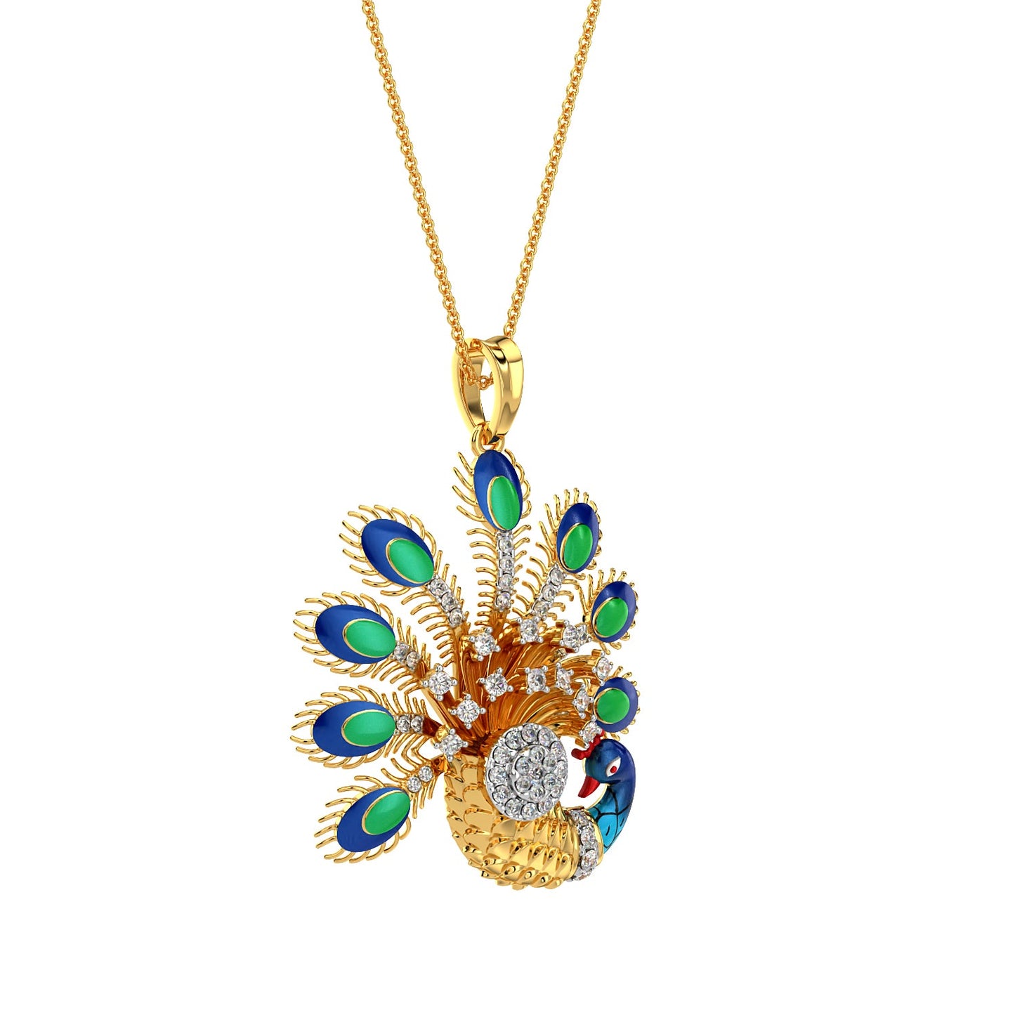 Luminescent Peacock Pendant-Yellow Gold