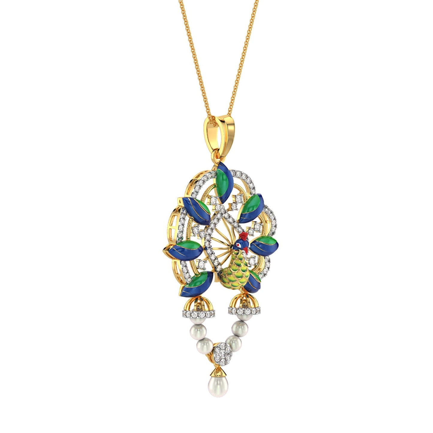 Regal Peacock Pendant-Yellow Gold