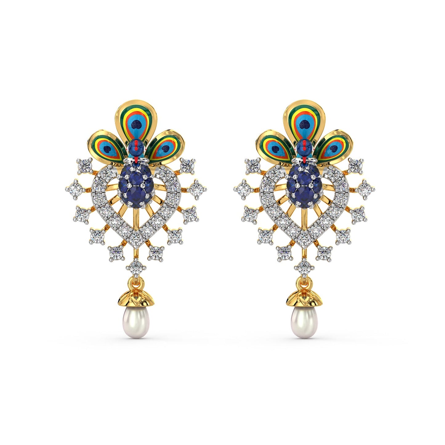 Exquisite Peacock Earrings-Yellow Gold