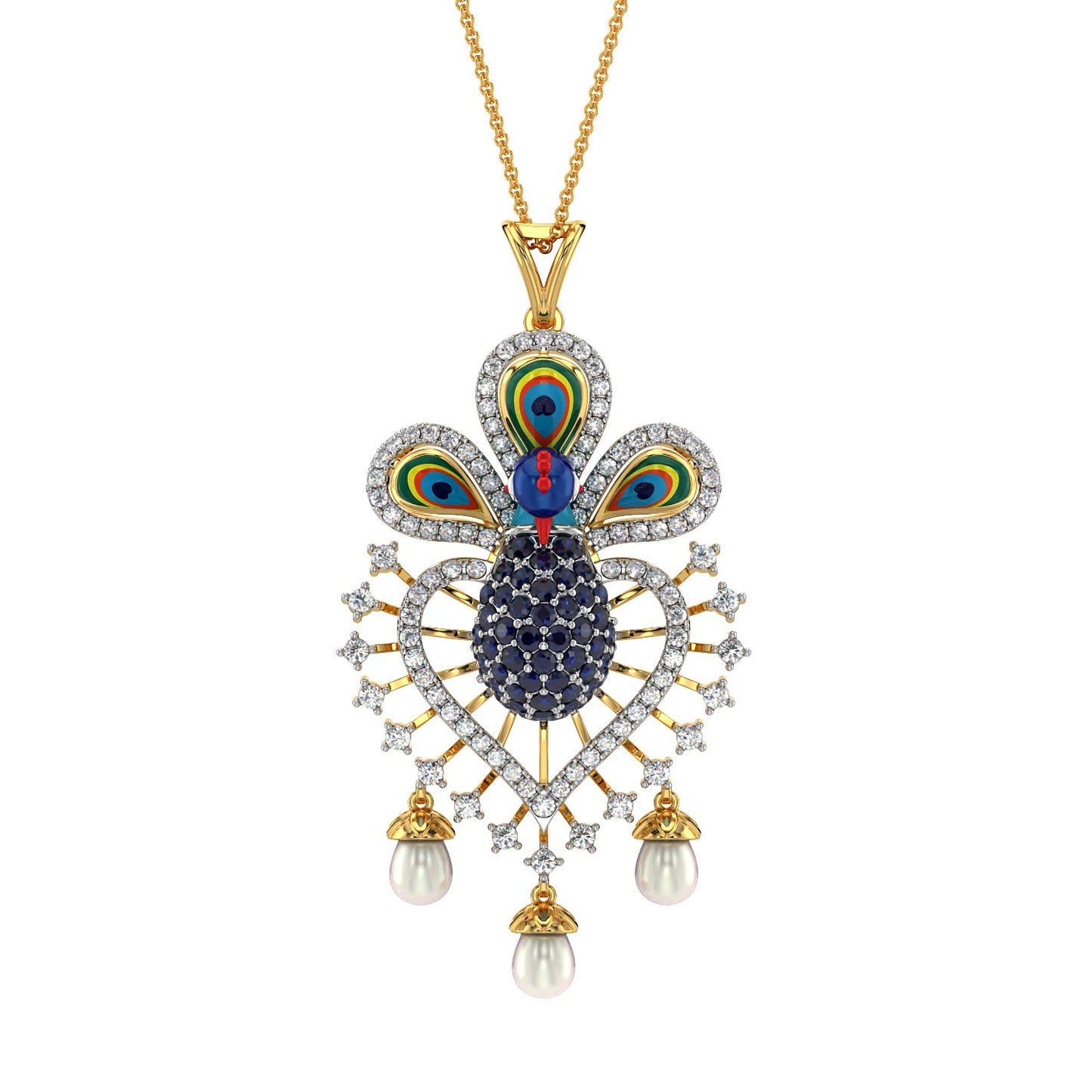 Exquisite Peacock Pendant-Yellow Gold