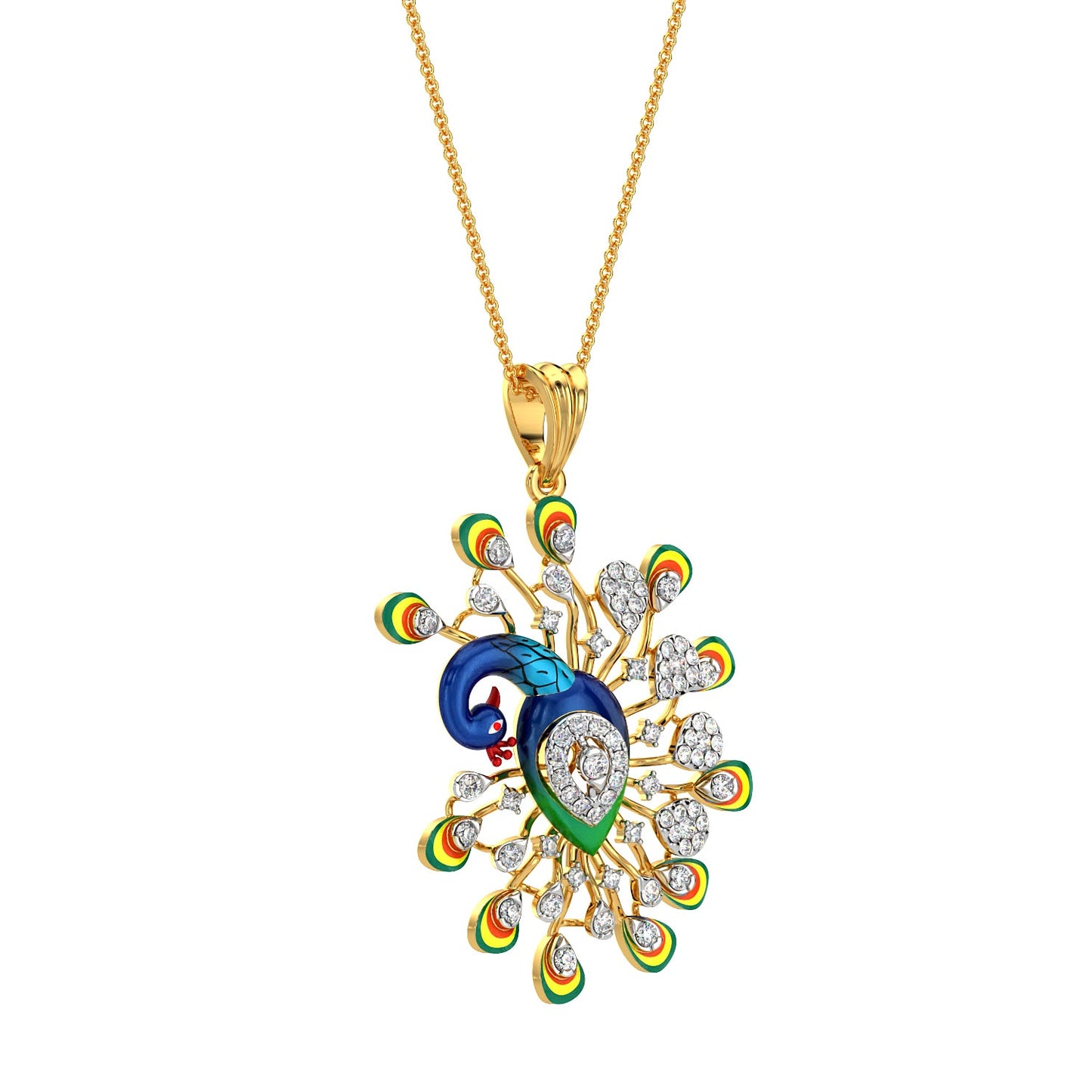 Royal Feather Peacock Pendant-Yellow Gold