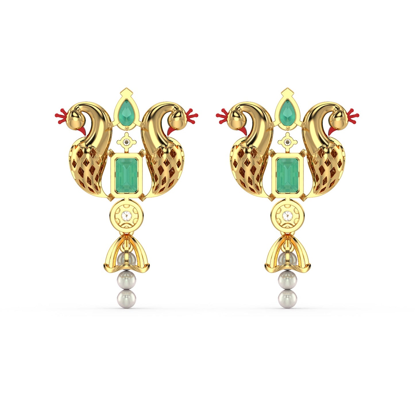 Radiant Peacock Gemstone Earrings-Yellow Gold