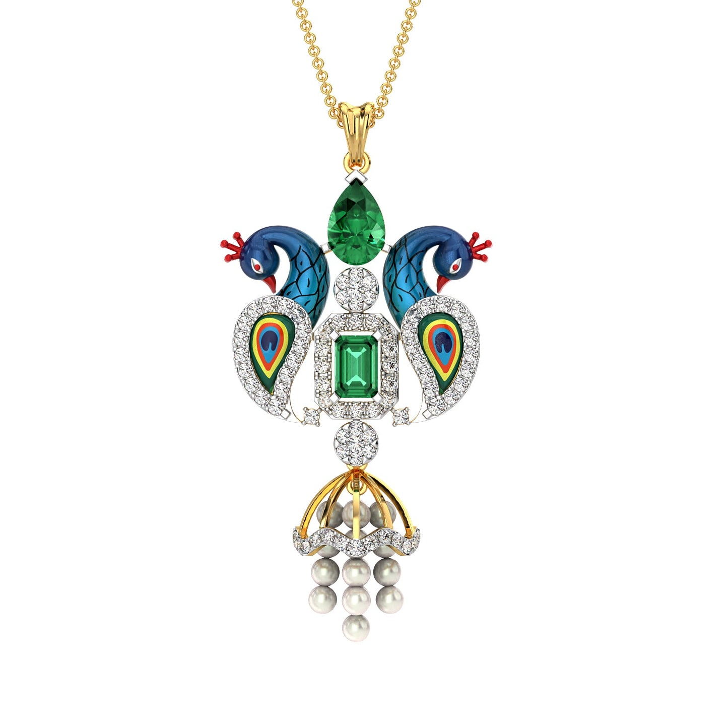 Radiant Peacock Gemstone Pendant-Yellow Gold