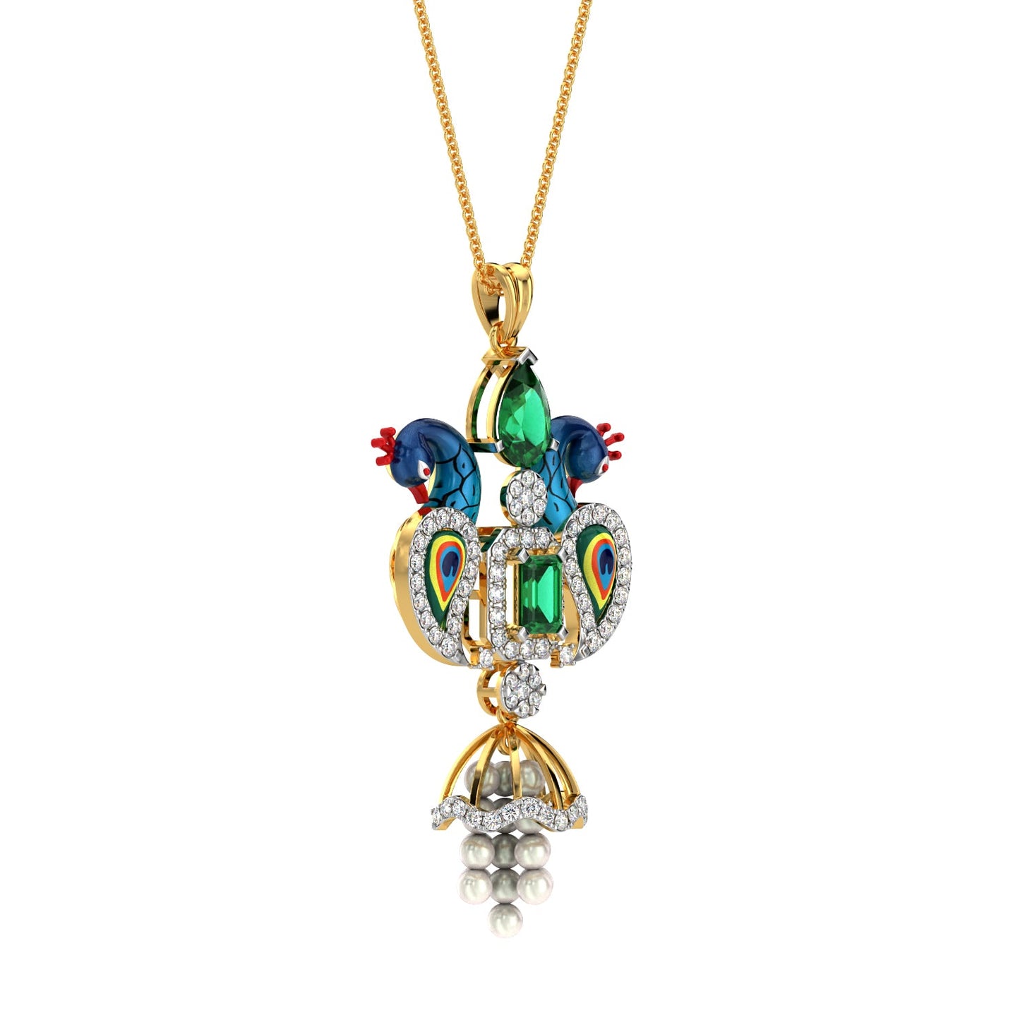 Radiant Peacock Gemstone Pendant-Yellow Gold