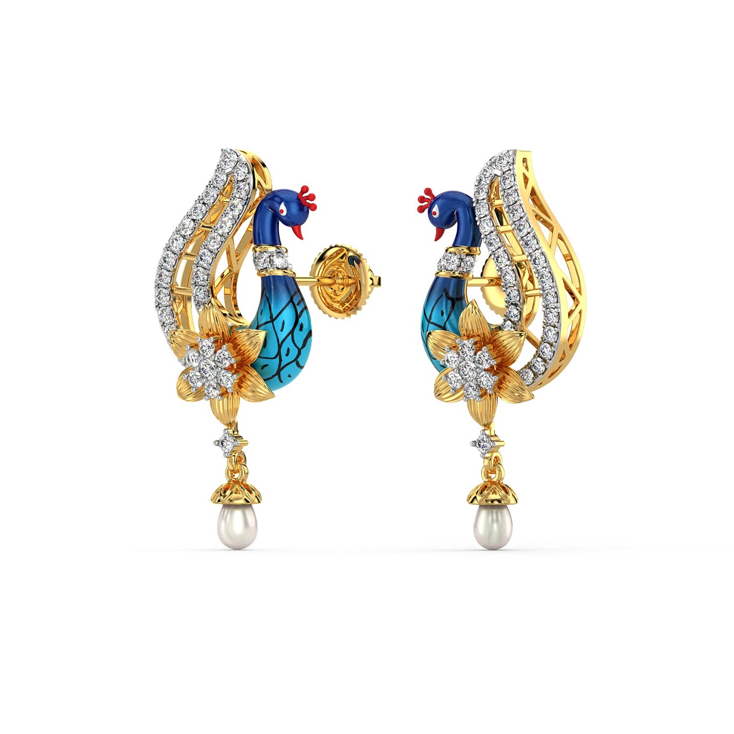 Peacock Treasures Earrings-Yellow Gold