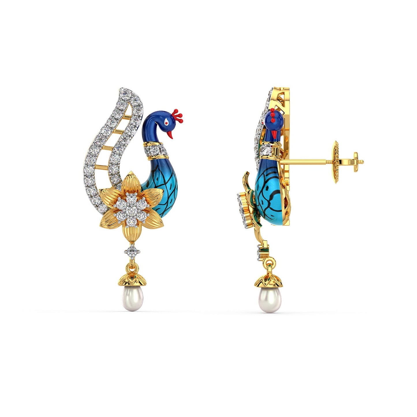 Peacock Treasures Earrings-Yellow Gold