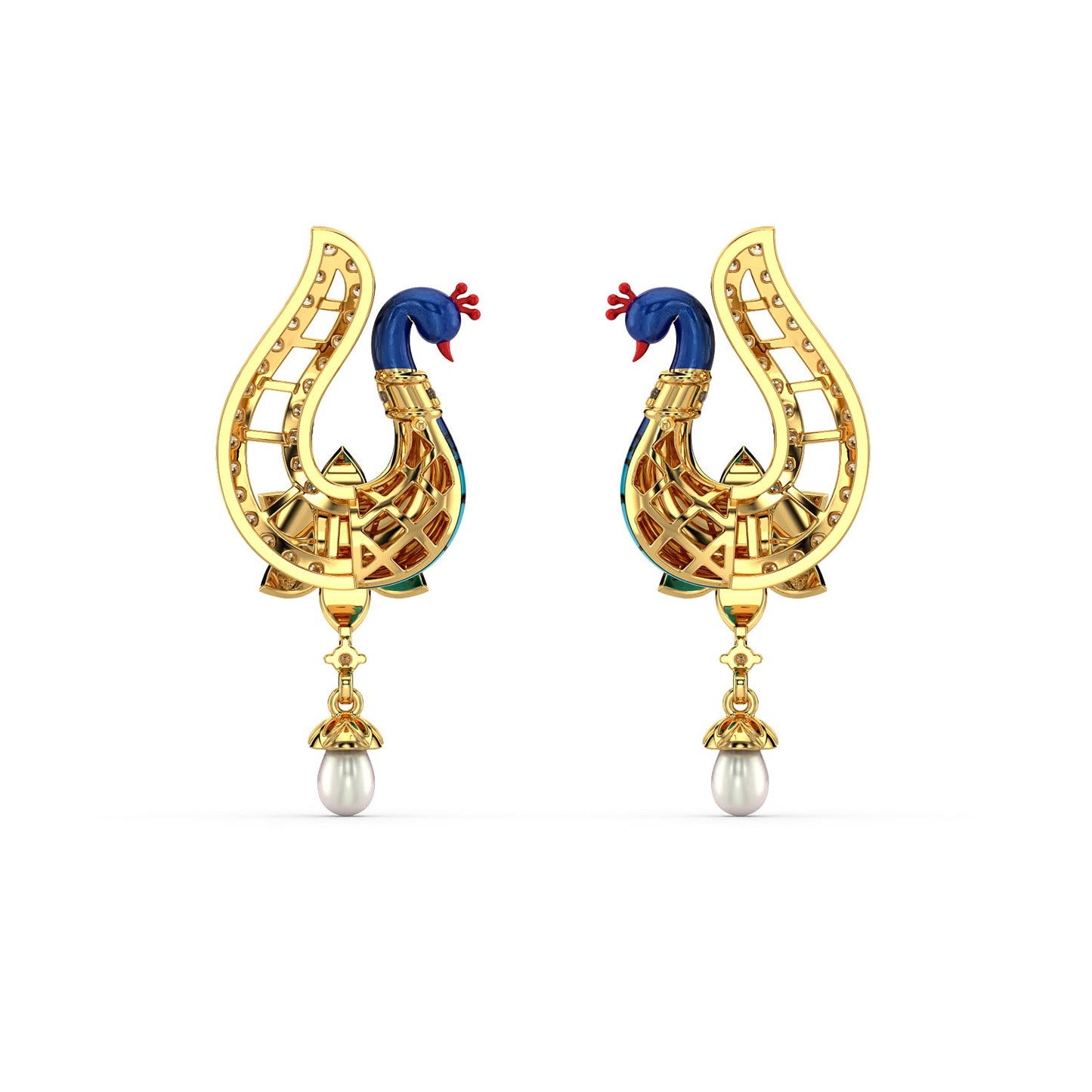 Peacock Treasures Earrings-Yellow Gold