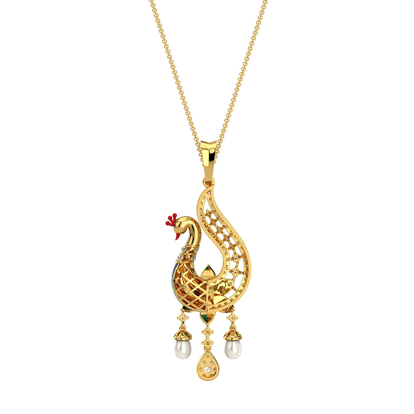 Peacock Treasures Pendant-Yellow Gold