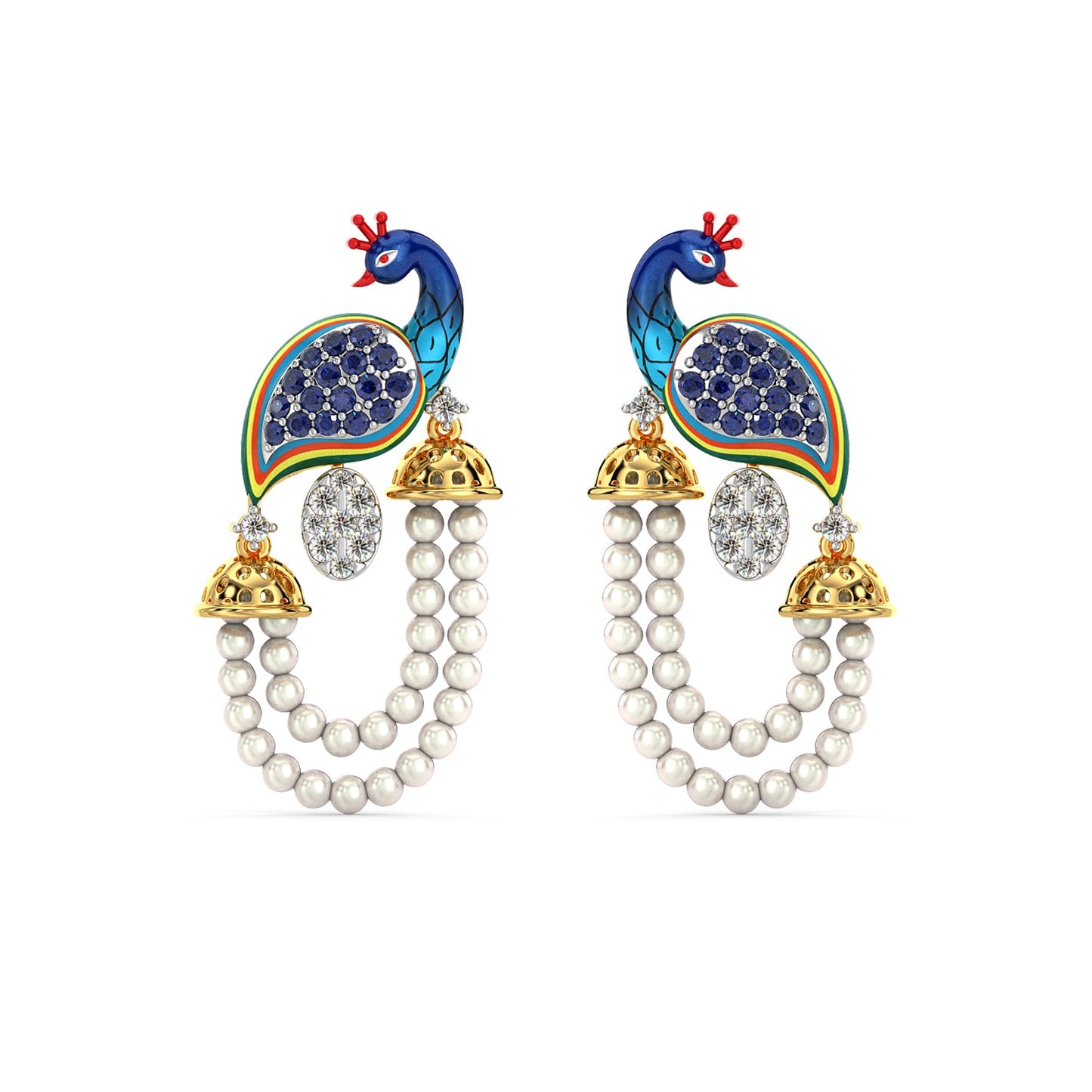 Radiant Peacock Pearl Earrings-Yellow Gold