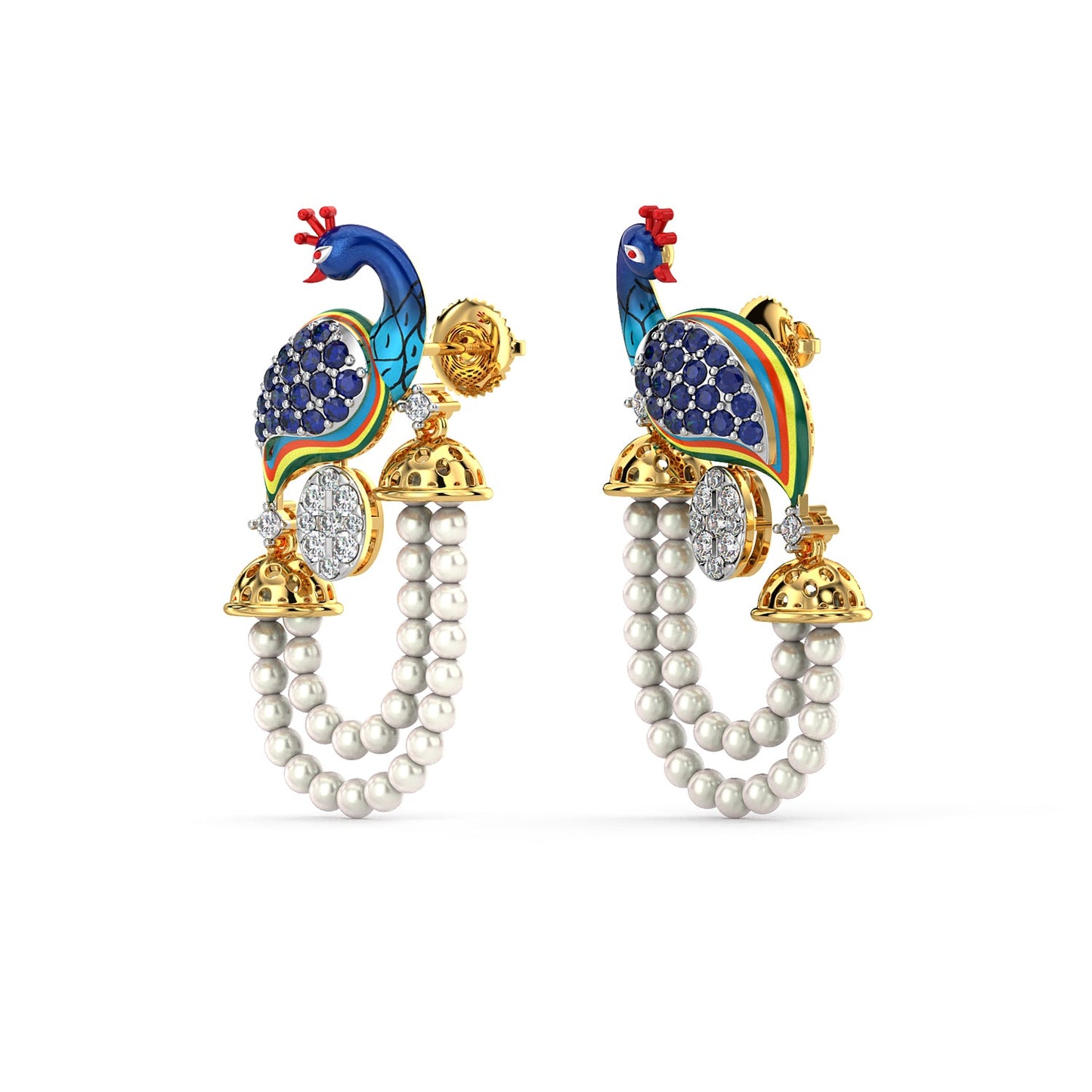 Radiant Peacock Pearl Earrings-Yellow Gold