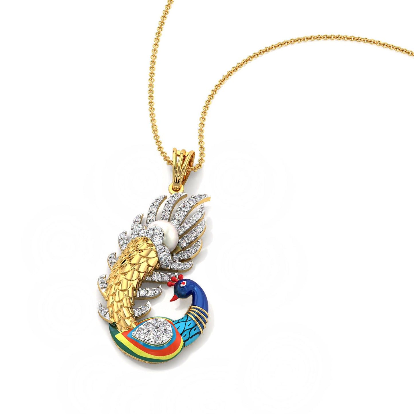 Dazzling Peacock Pendant-Yellow Gold