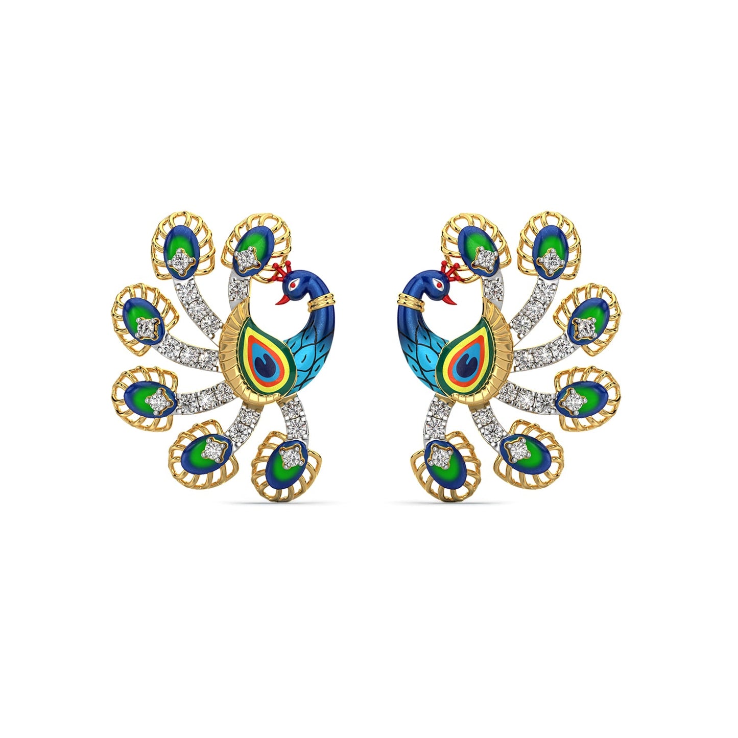 Gilded Peacock Diamond Earrings-Yellow Gold