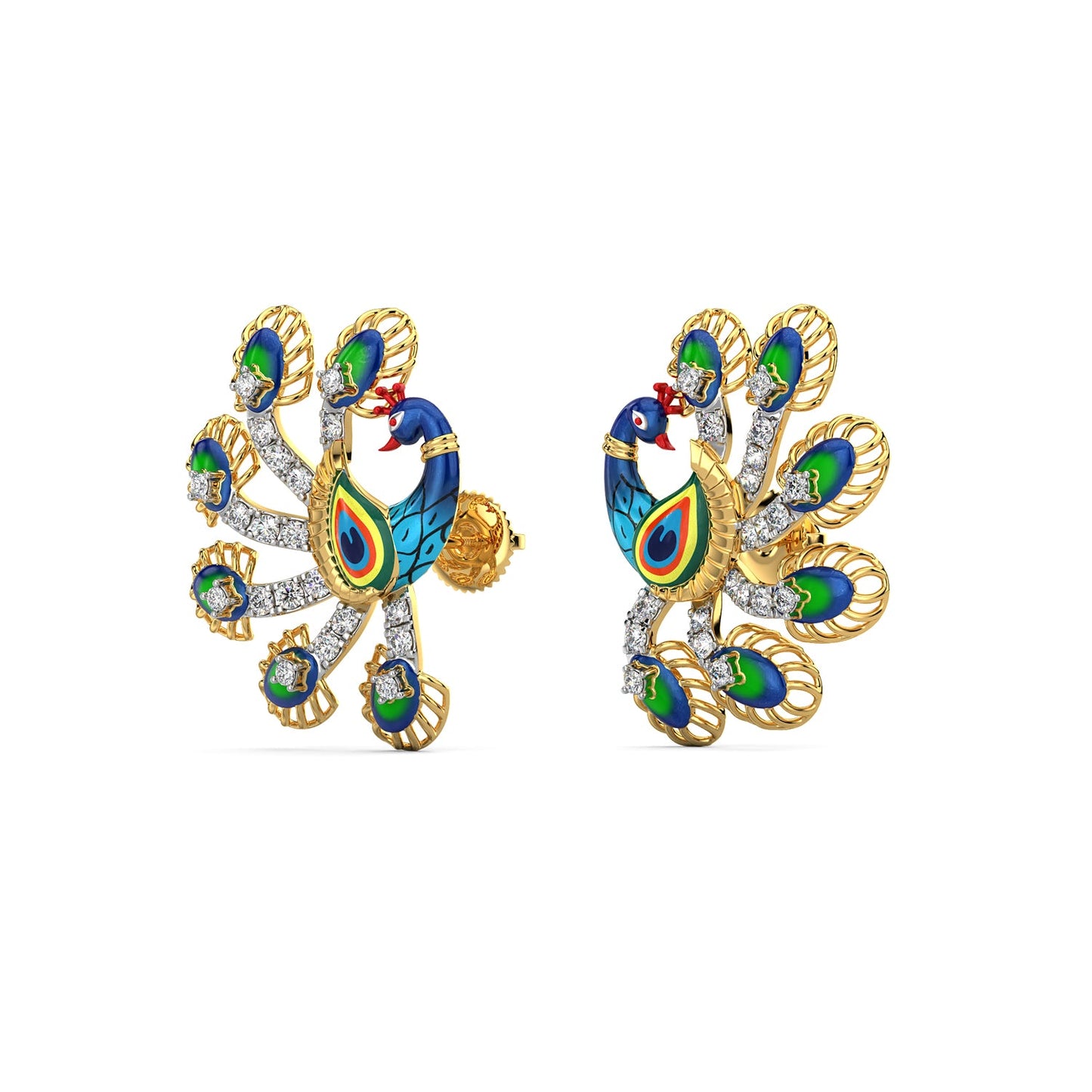 Gilded Peacock Diamond Earrings-Yellow Gold