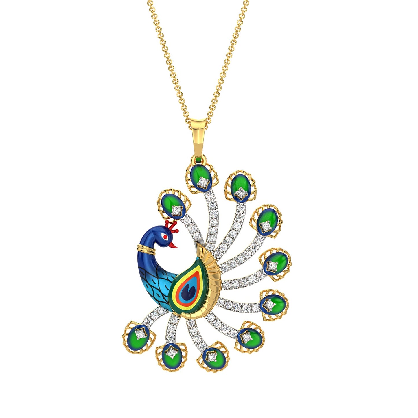 Gilded Peacock Diamond Pendant-Yellow Gold