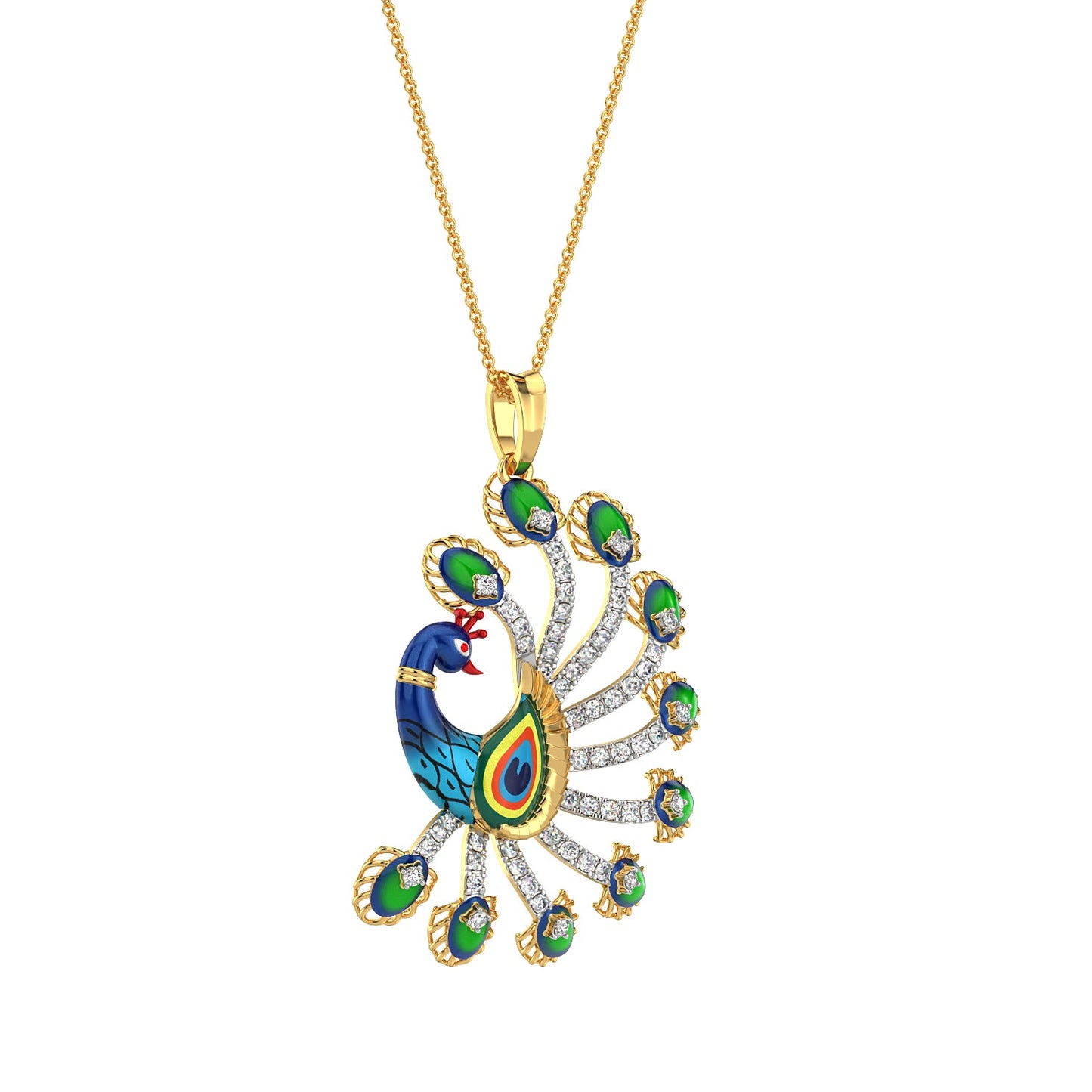 Gilded Peacock Diamond Pendant-Yellow Gold