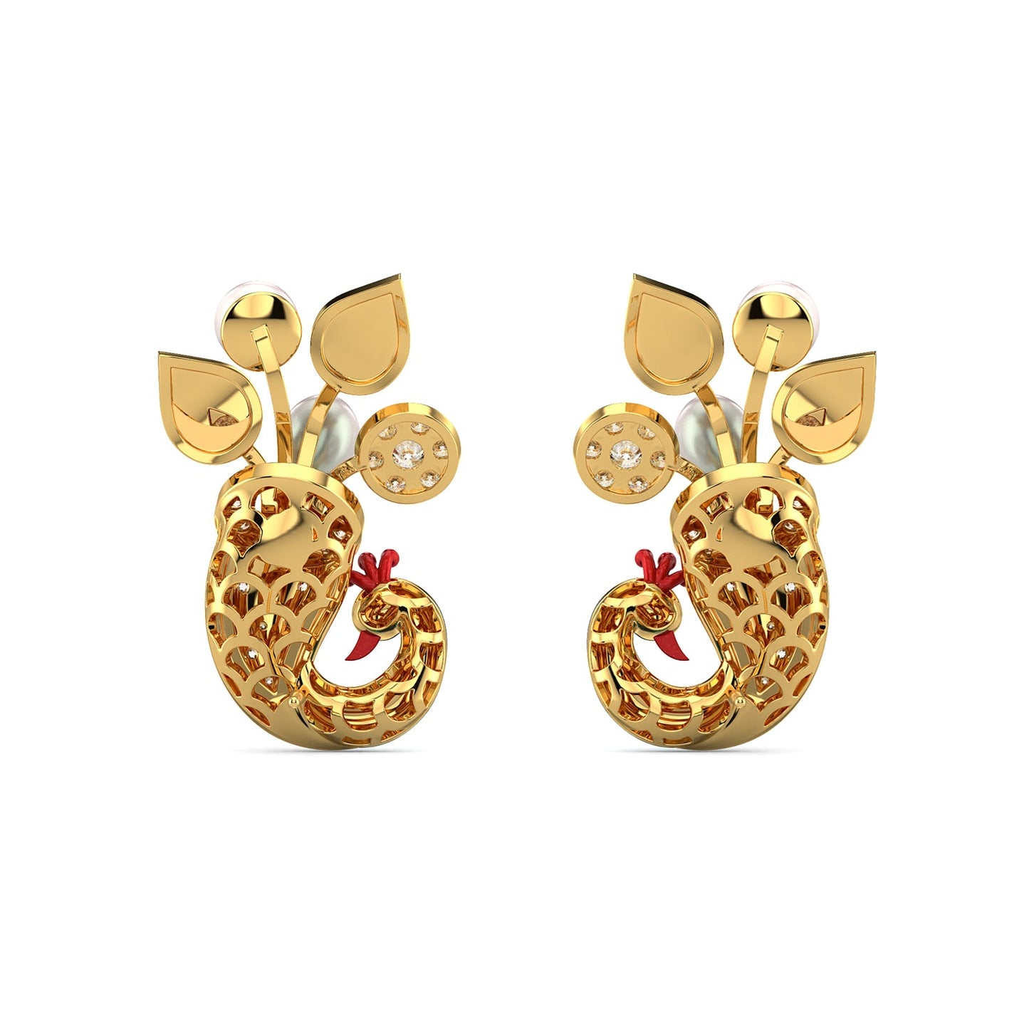 Azure Peacock Diamond Earrings-Yellow Gold