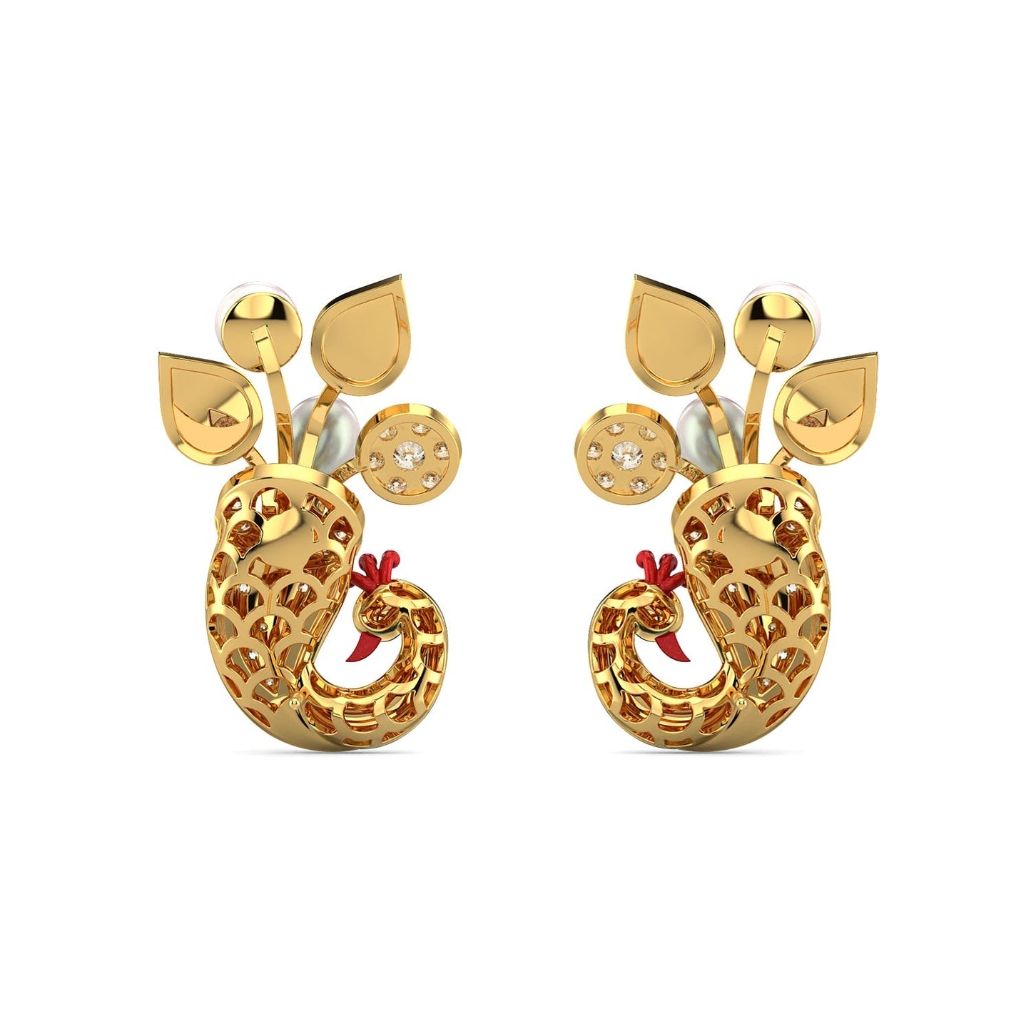 Azure Peacock Diamond Earrings-Yellow Gold