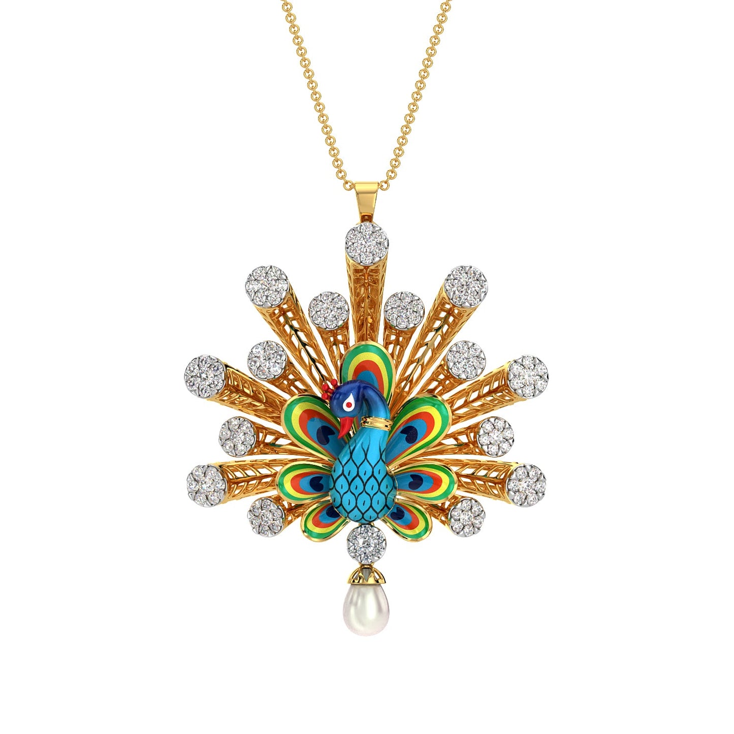 Radiating Peacock Pendant-Yellow Gold