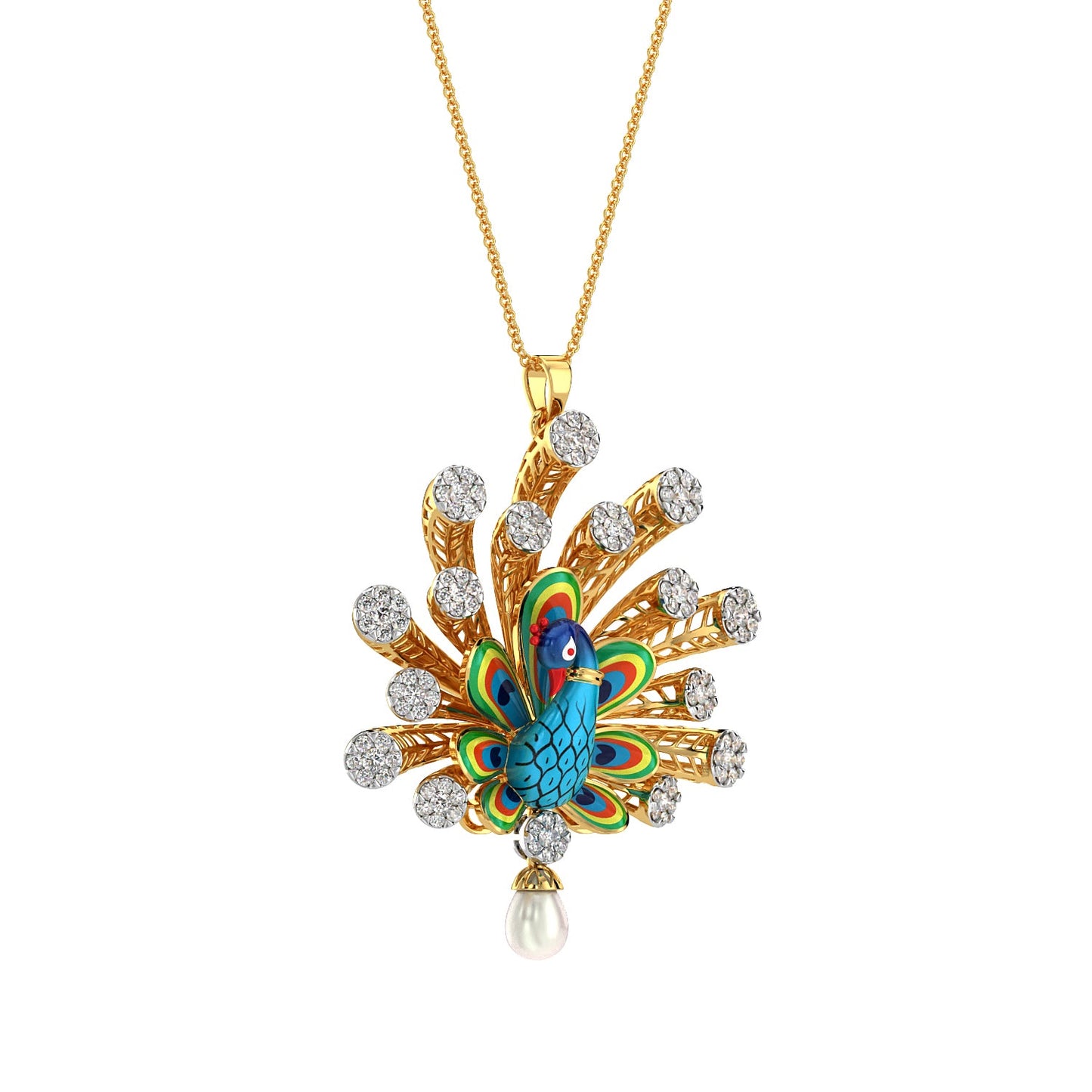 Radiating Peacock Pendant-Yellow Gold