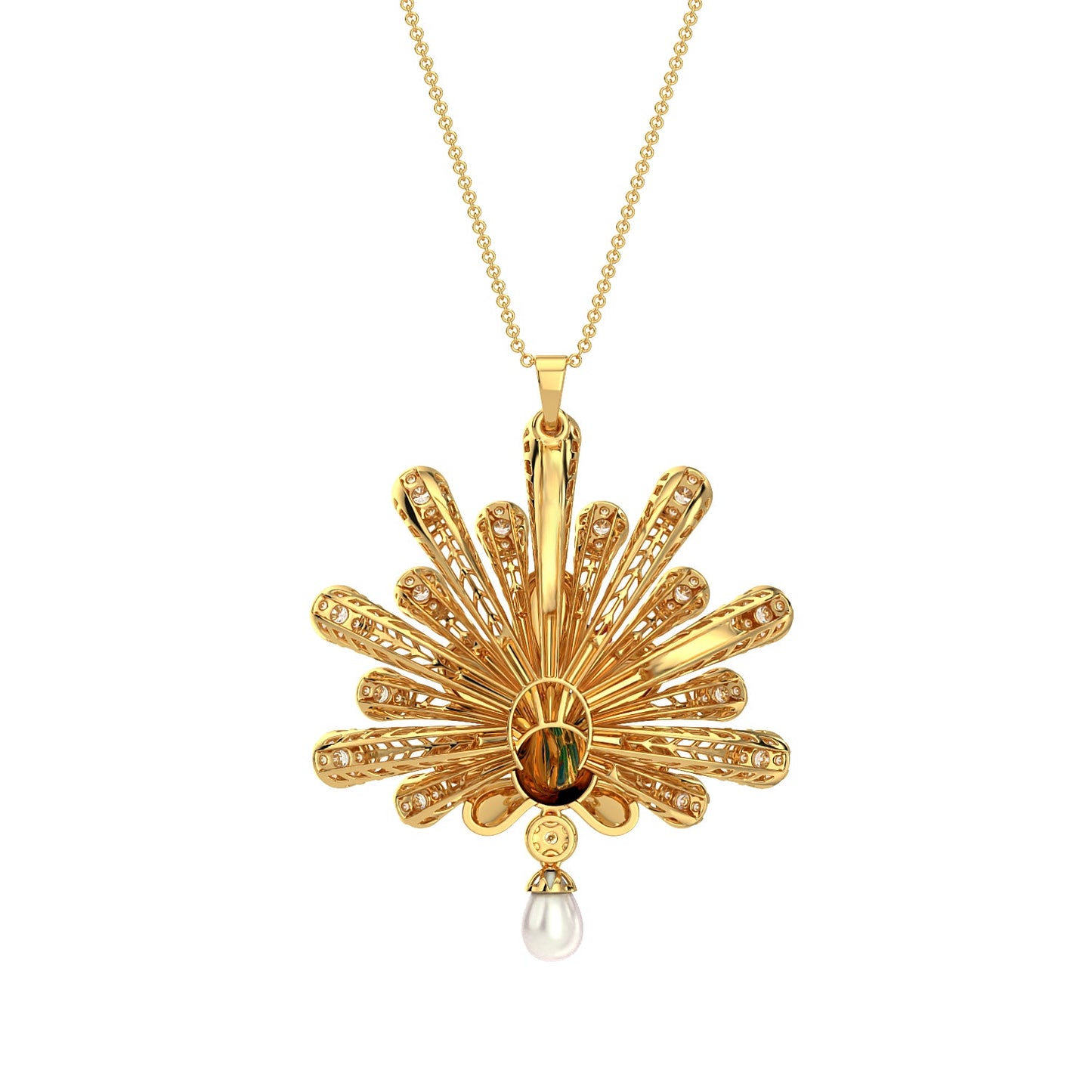 Radiating Peacock Pendant-Yellow Gold