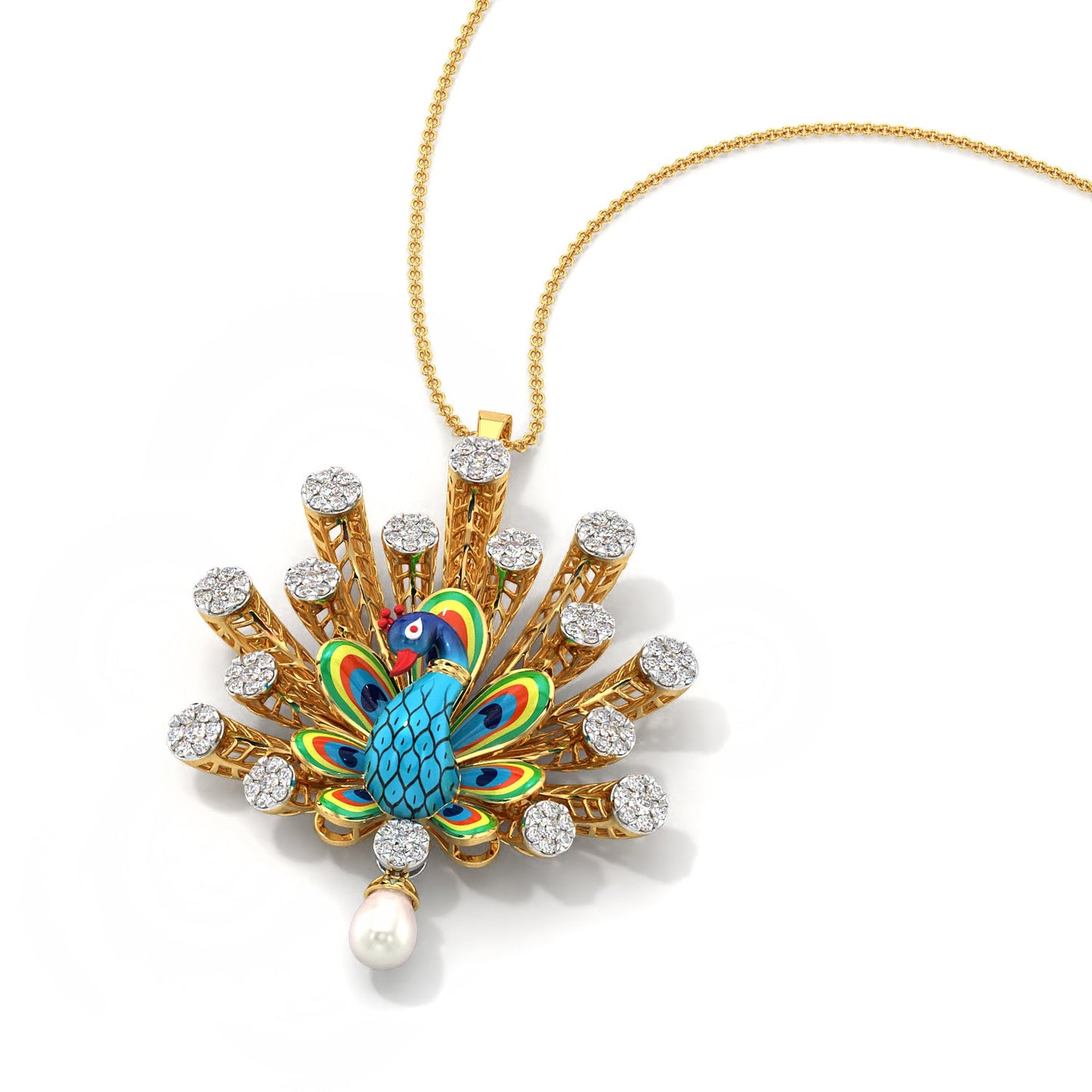 Radiating Peacock Pendant-Yellow Gold