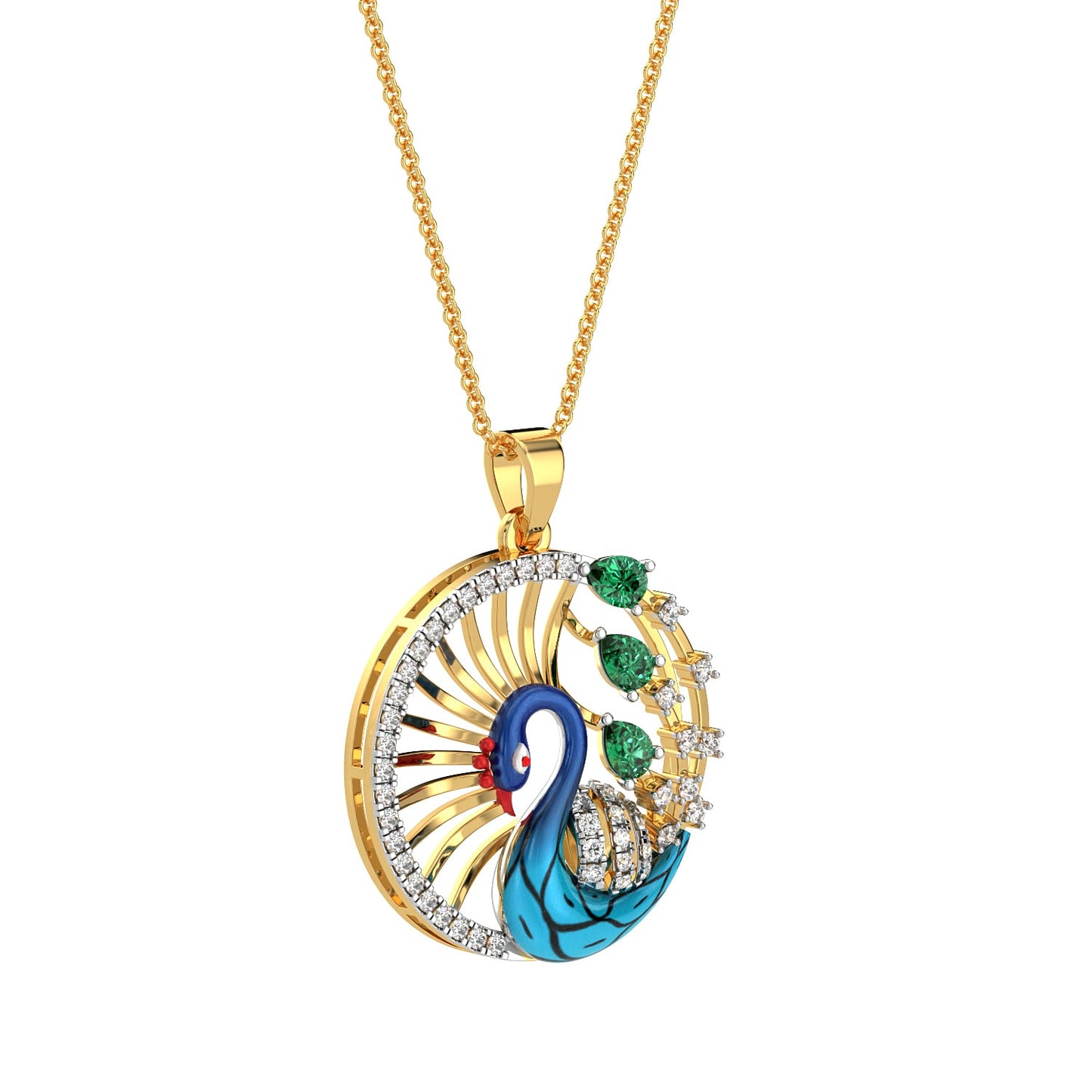 Serene Peacock Pendant-Yellow Gold