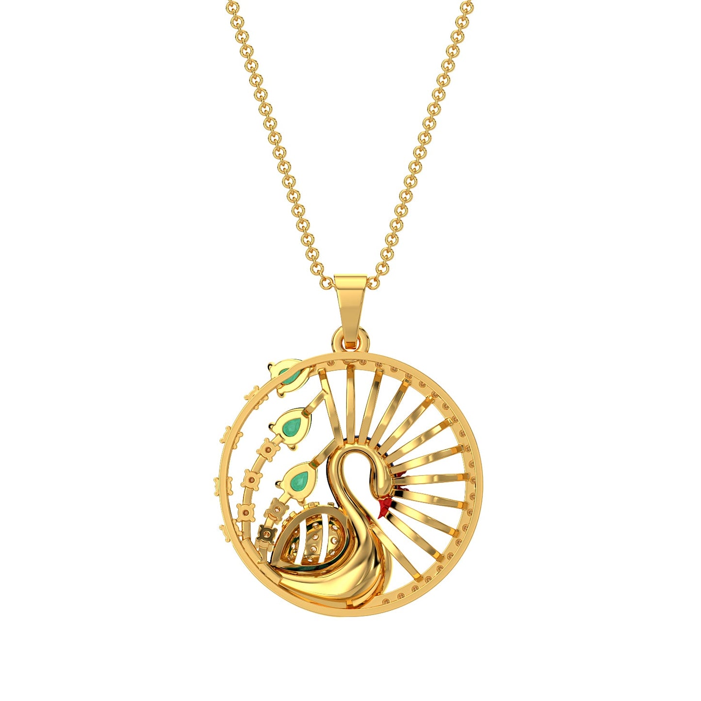 Serene Peacock Pendant-Yellow Gold