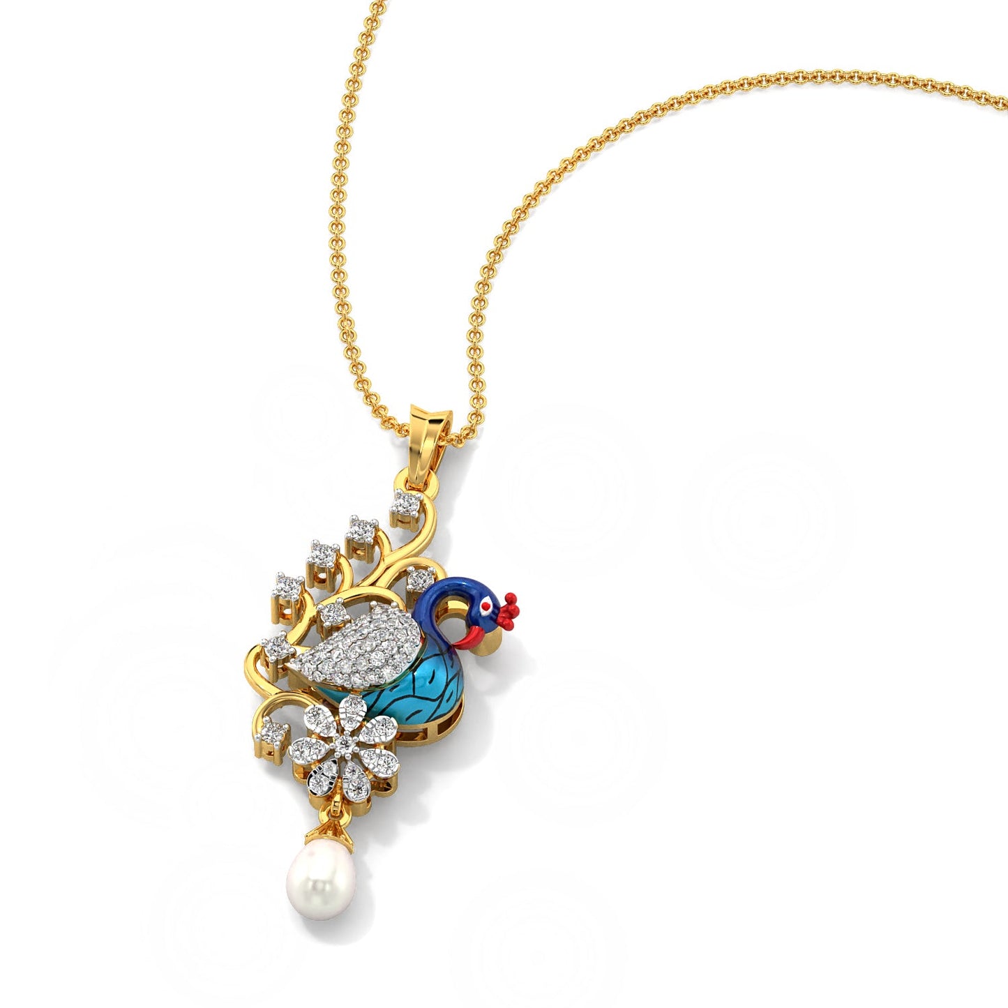 Peafowl Diamond Pendant-Yellow Gold