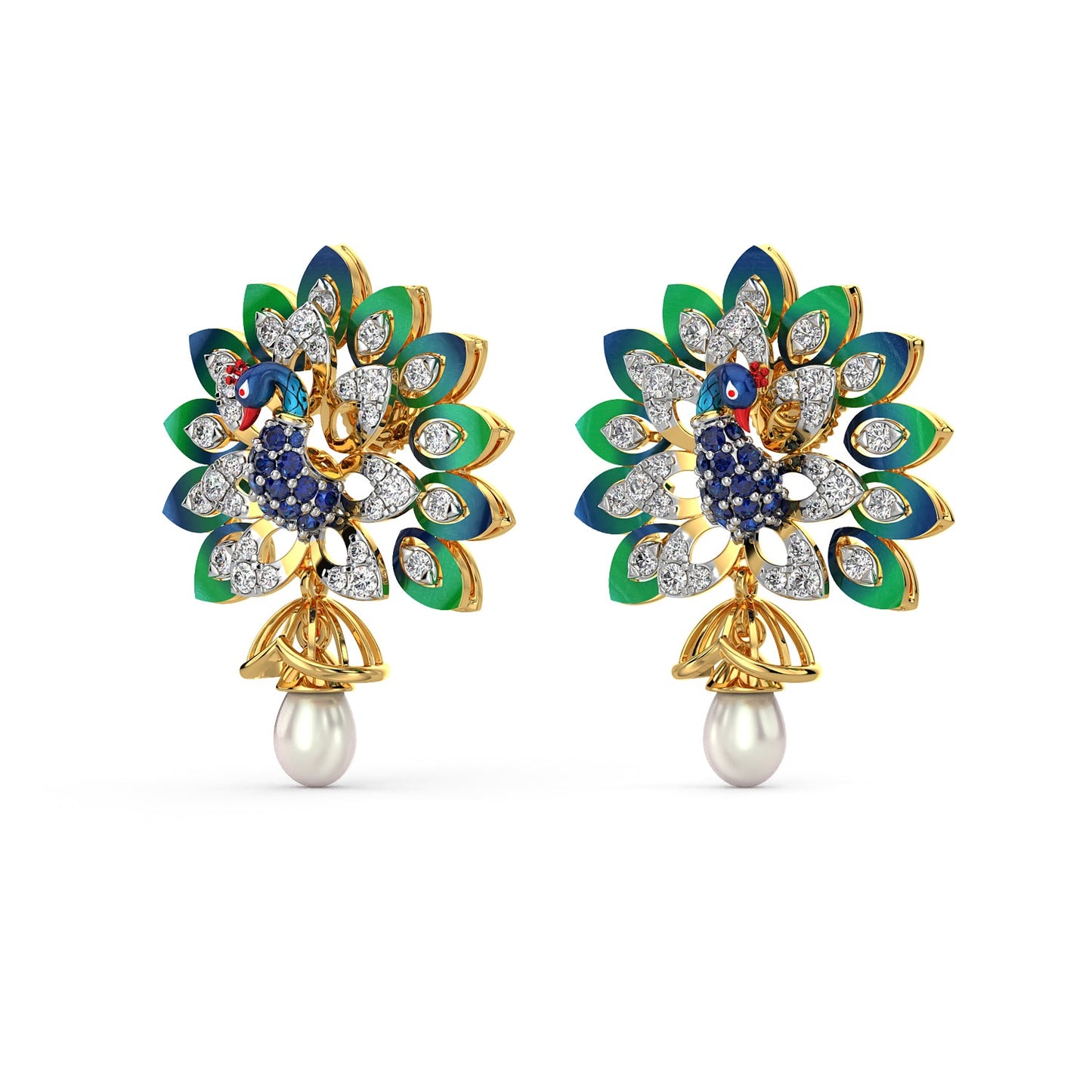 Regal Radiance Peacock Earring-Yellow Gold