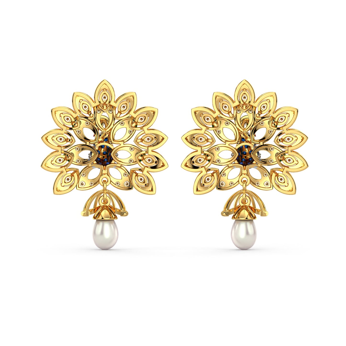 Regal Radiance Peacock Earring-Yellow Gold