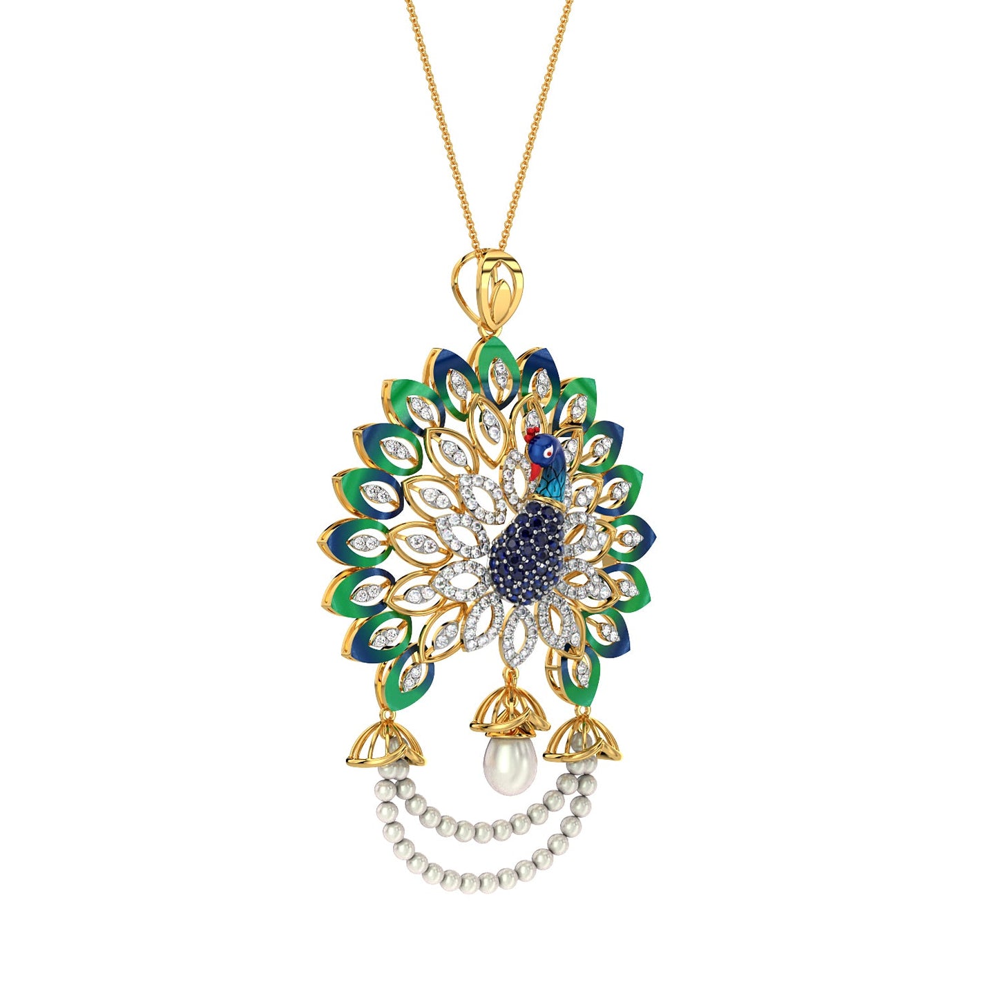 Regal Radiance Peacock Pendant-Yellow Gold