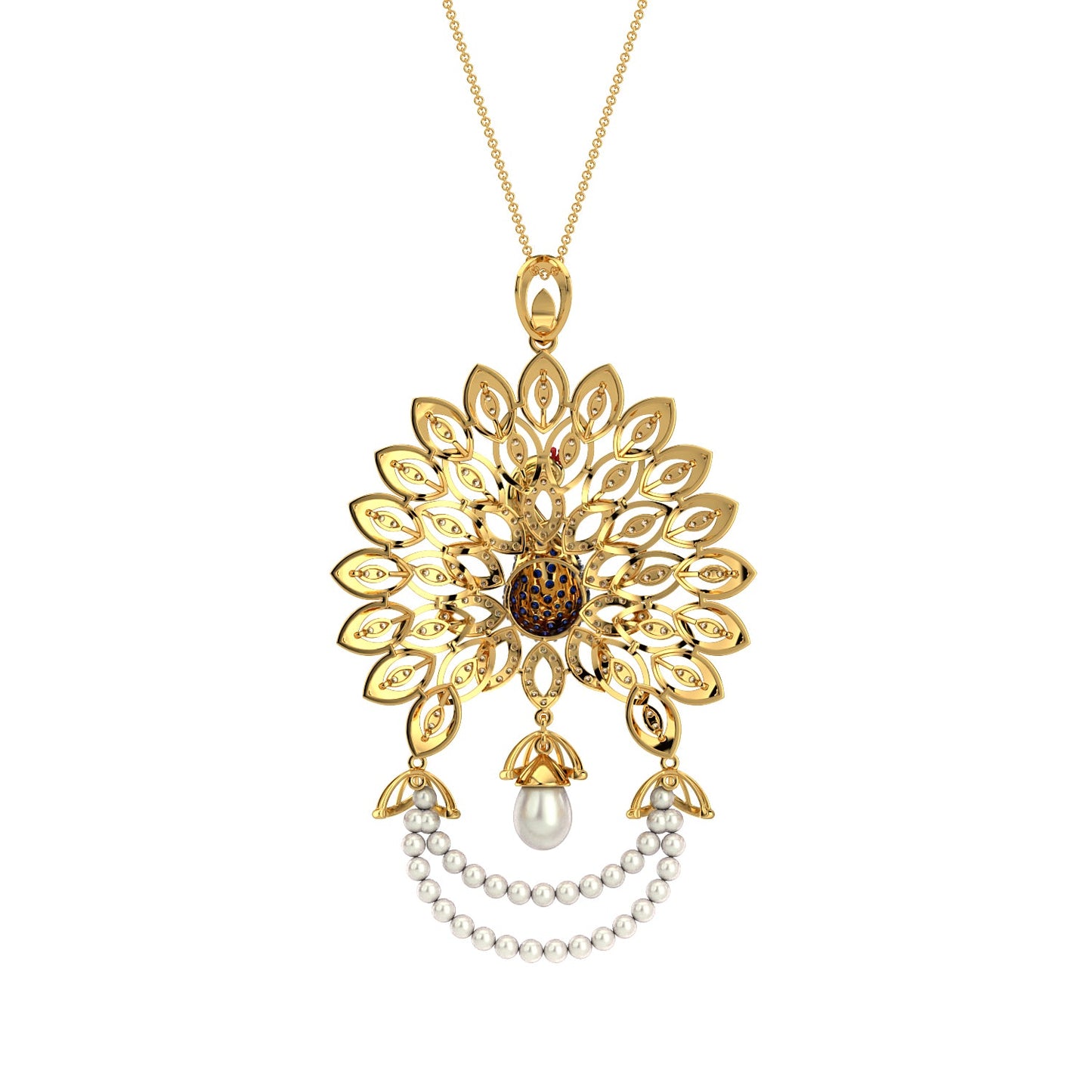 Regal Radiance Peacock Pendant-Yellow Gold