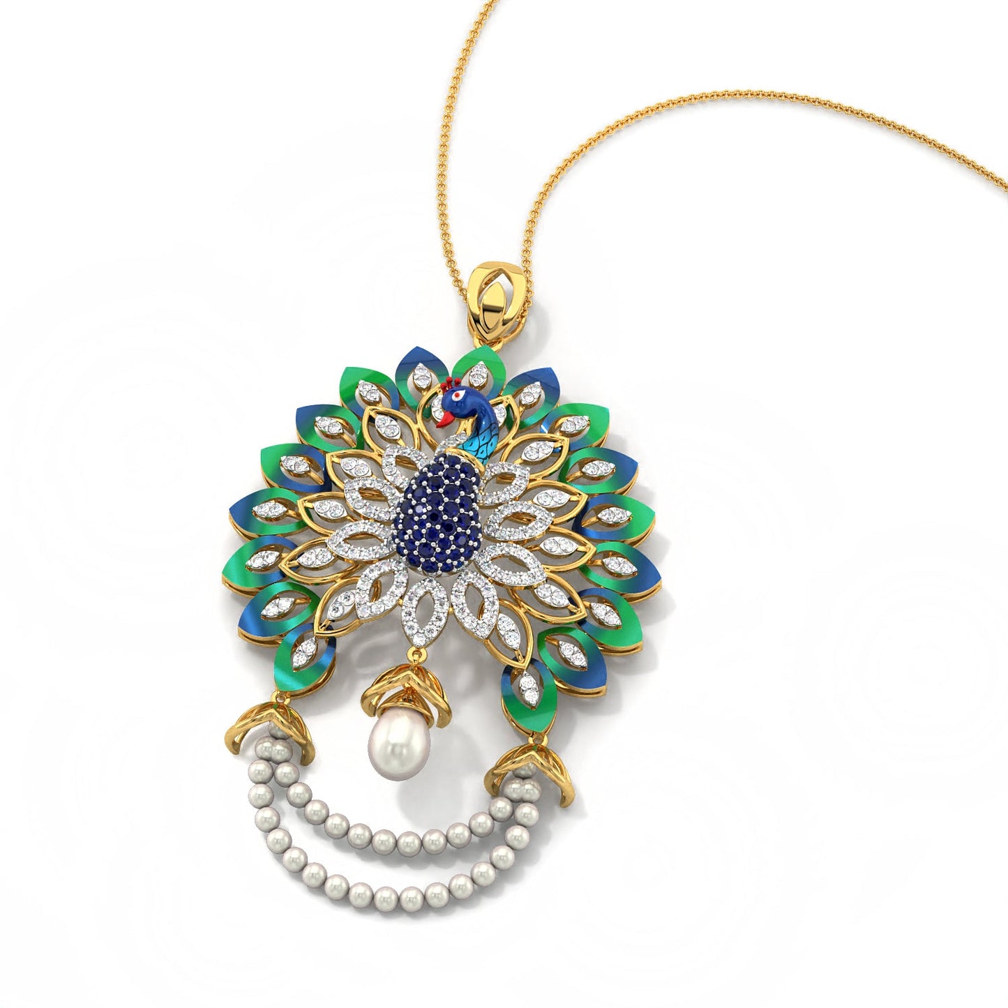 Regal Radiance Peacock Pendant-Yellow Gold