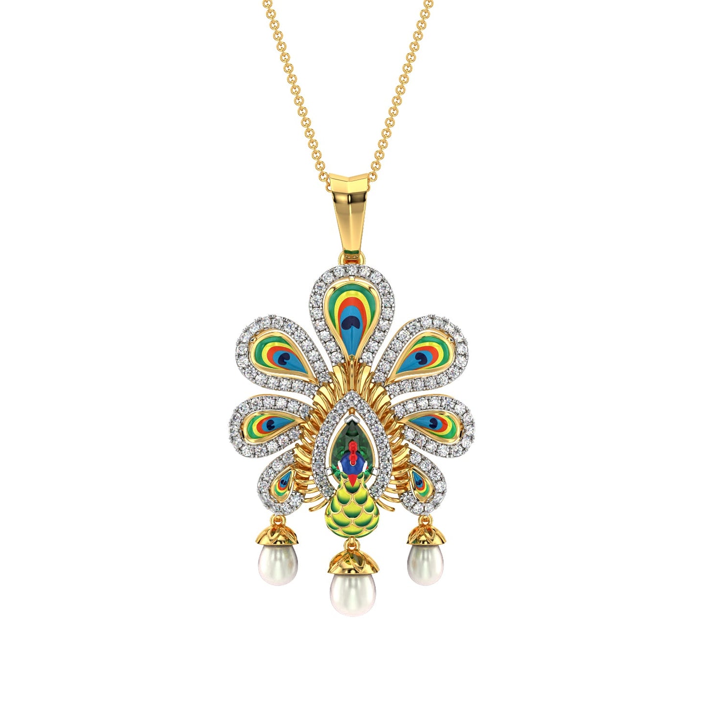Aura Peacock Pendant-Yellow Gold