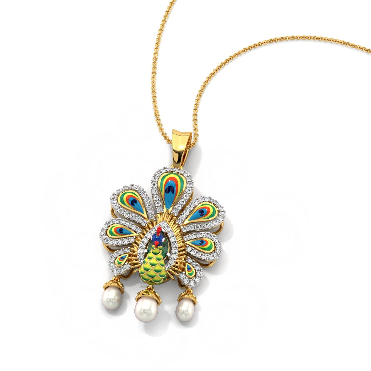 Aura Peacock Pendant-Yellow Gold