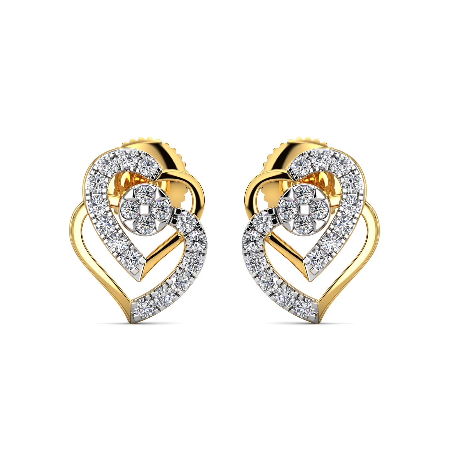 Heart Diamond Earrings-Yellow Gold