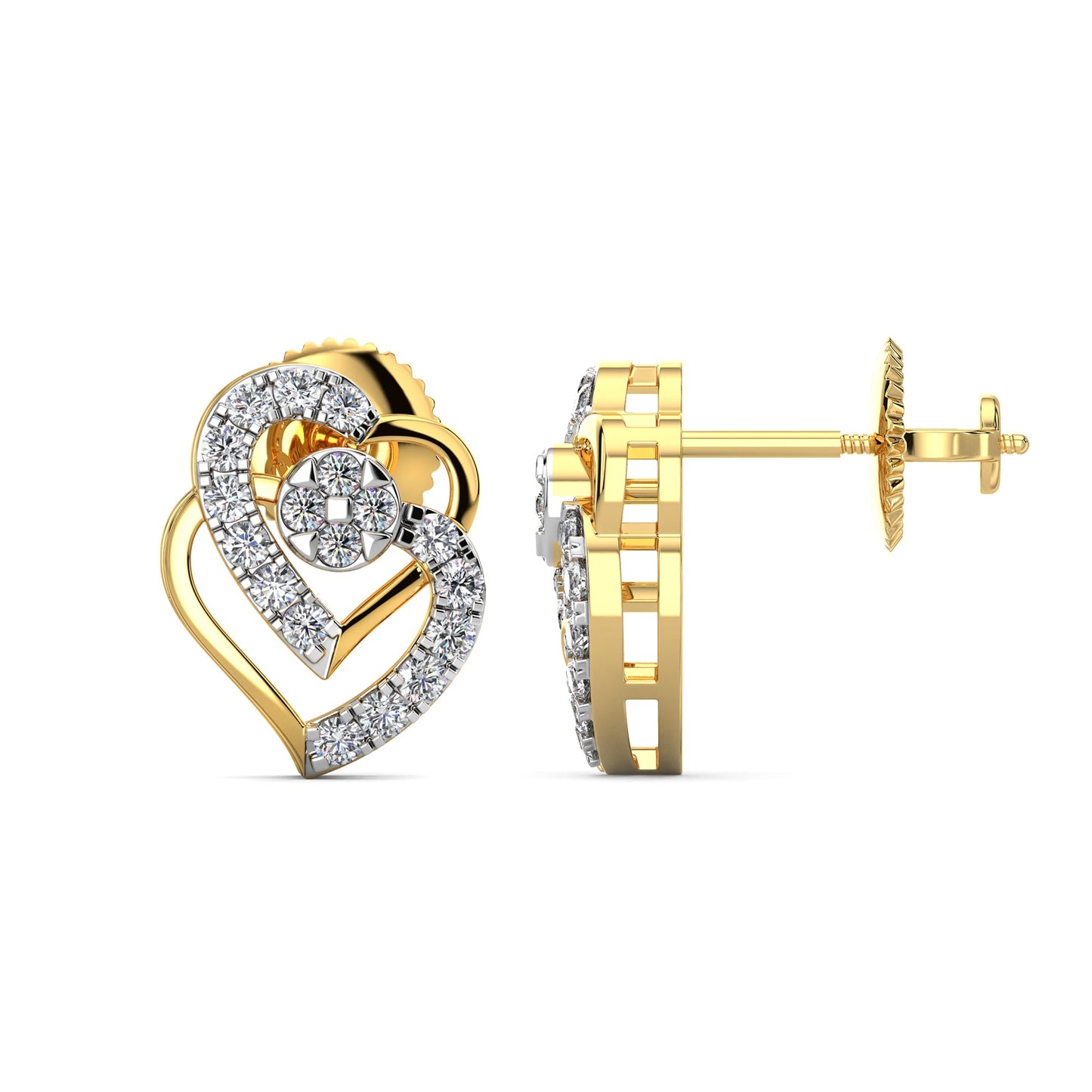 Heart Diamond Earrings-Yellow Gold