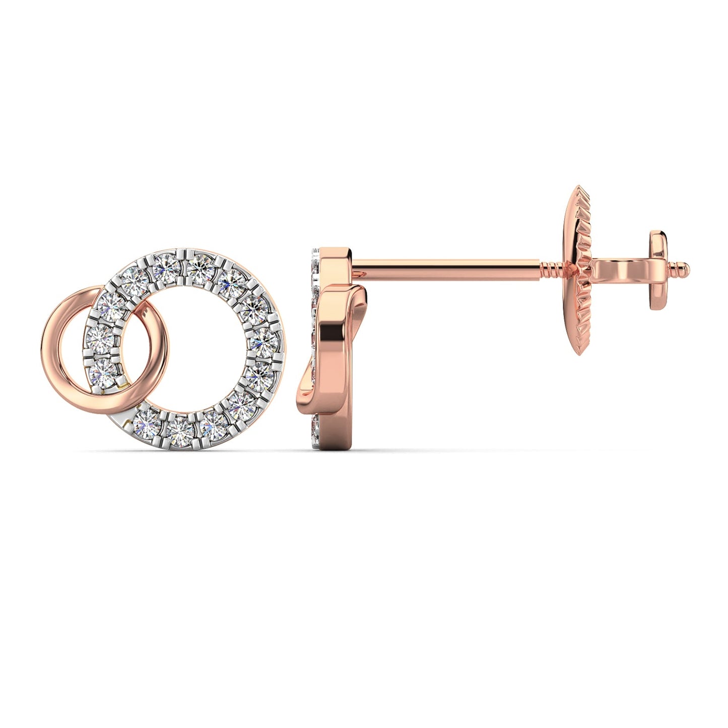 Connected Circles Diamond Earrings-Rose Gold