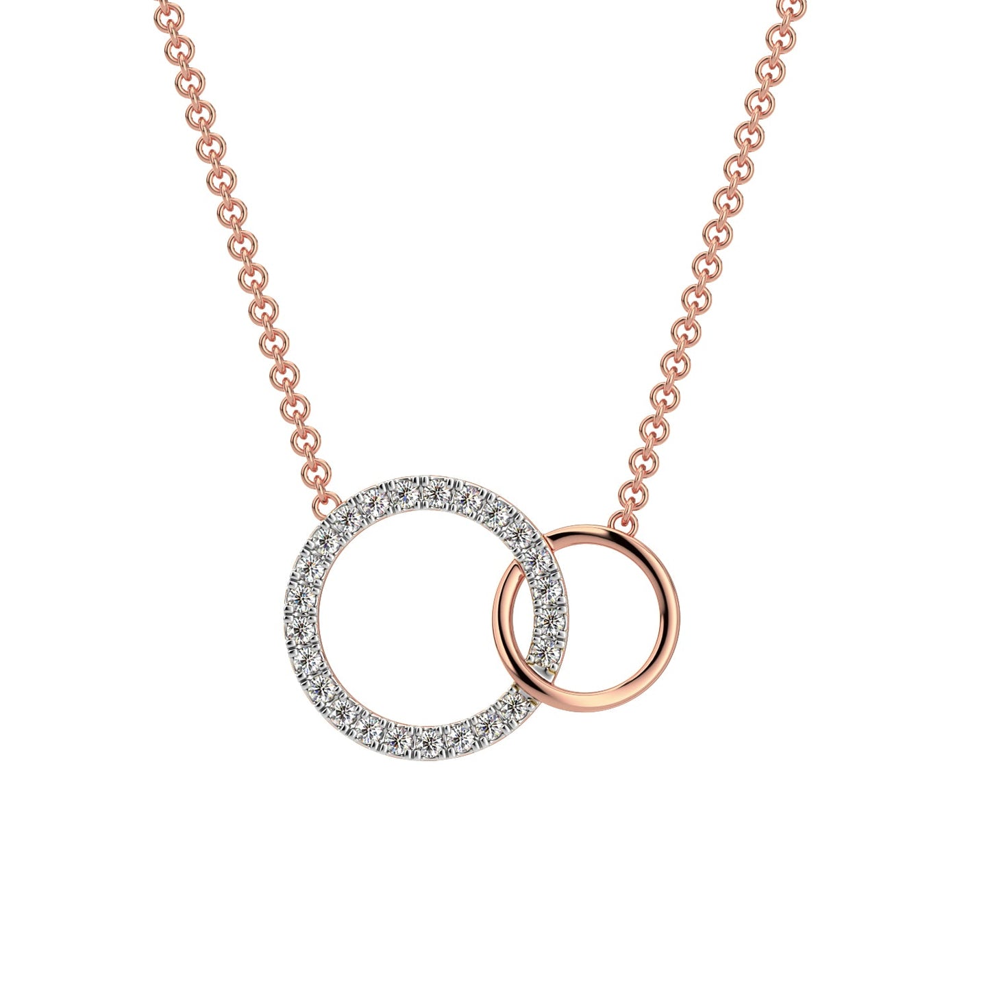 Connected Circles Diamond Chain Necklace-Rose Gold
